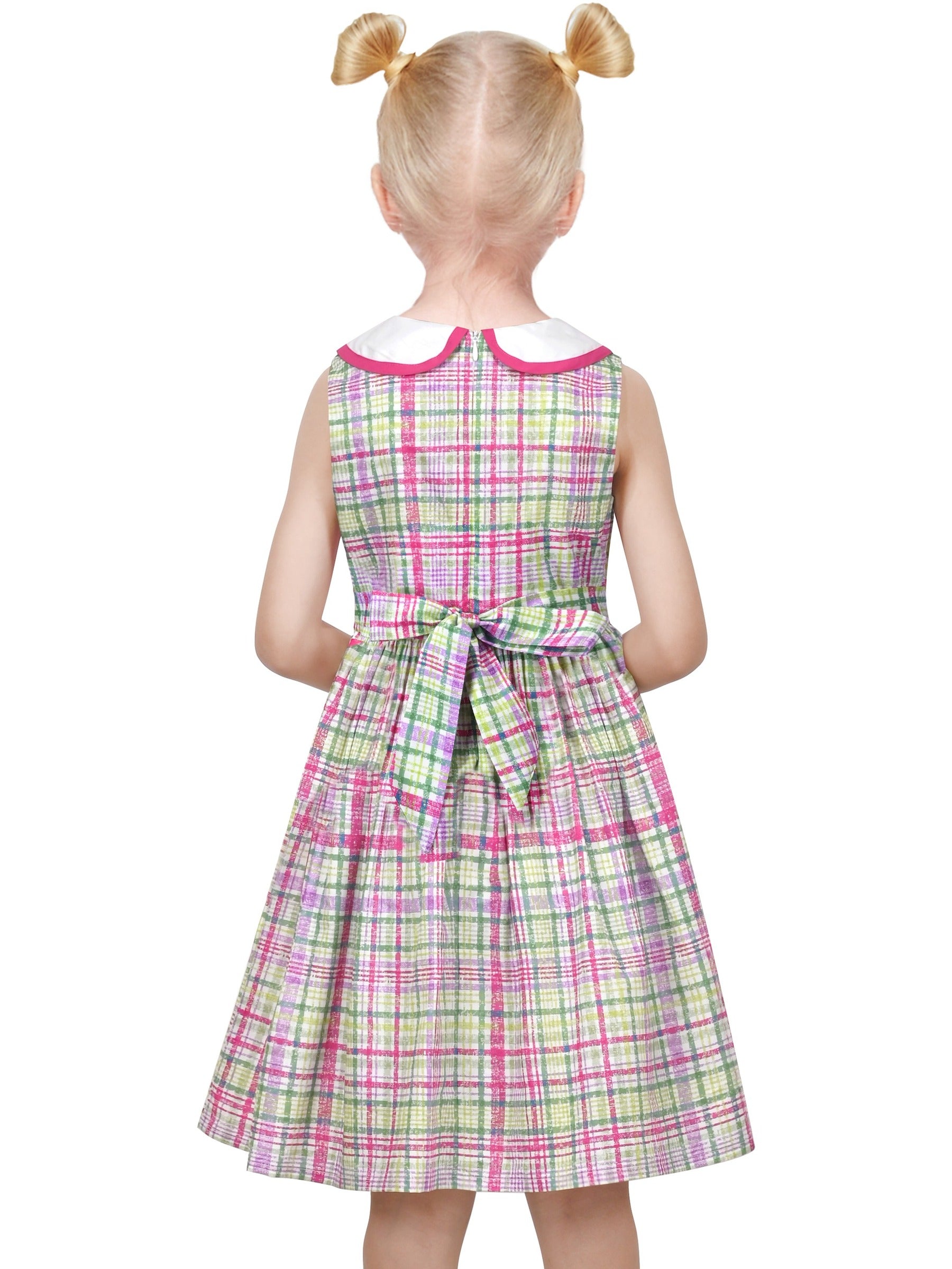 Girls Dress Pink Polka Dot Pocket Button School Summer Sleeveless Cotton Purple