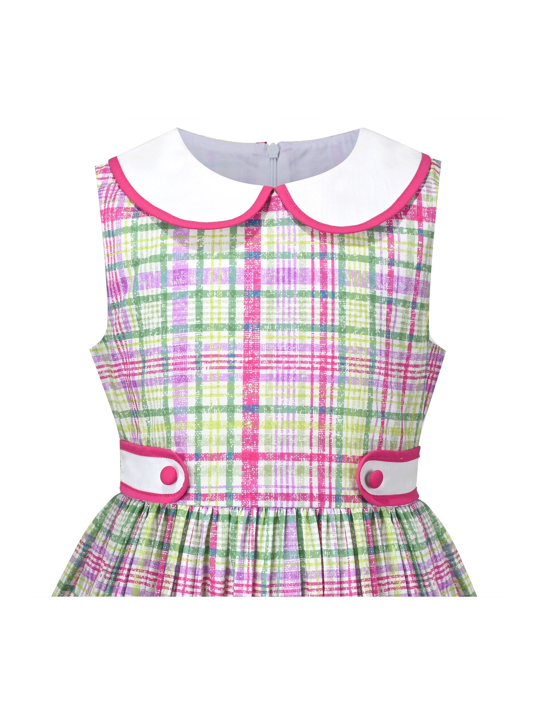 Girls Dress Pink Polka Dot Pocket Button School Summer Sleeveless Cotton Purple
