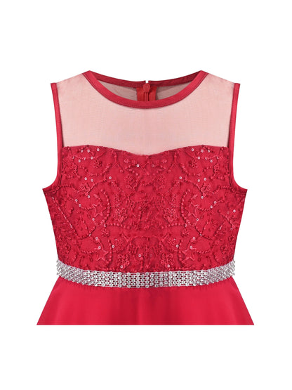 Girls Dress Deep Pink Chiffon Bridesmaid Dance Ball Maxi Gown - Dark Red