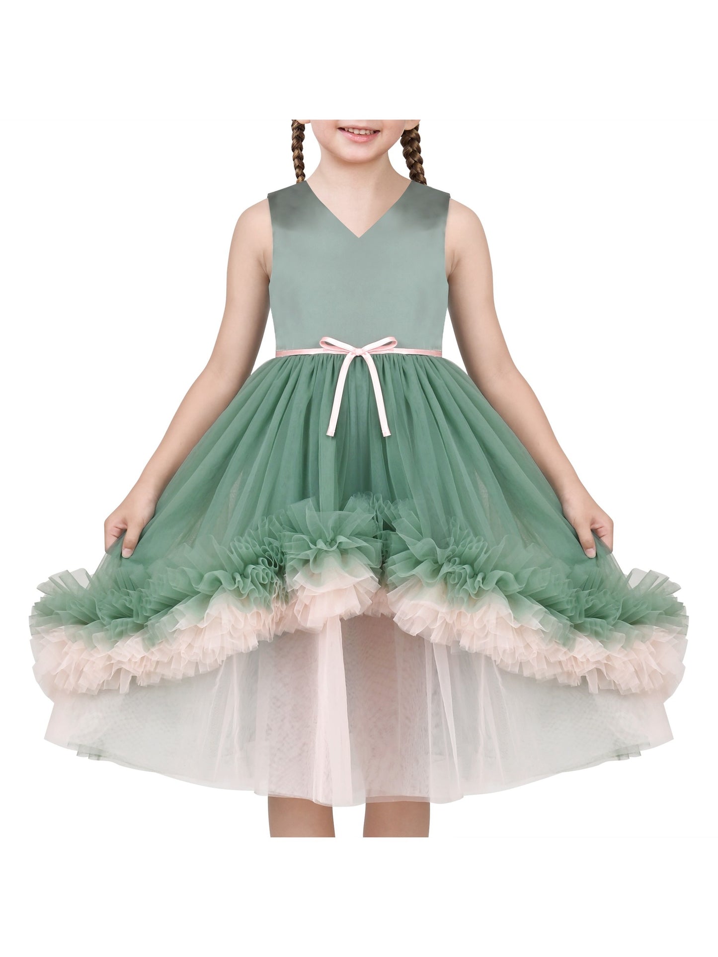 Girls Dress Green Ruffle Layered Tulle Mesh Christmas Princess Tutu Green