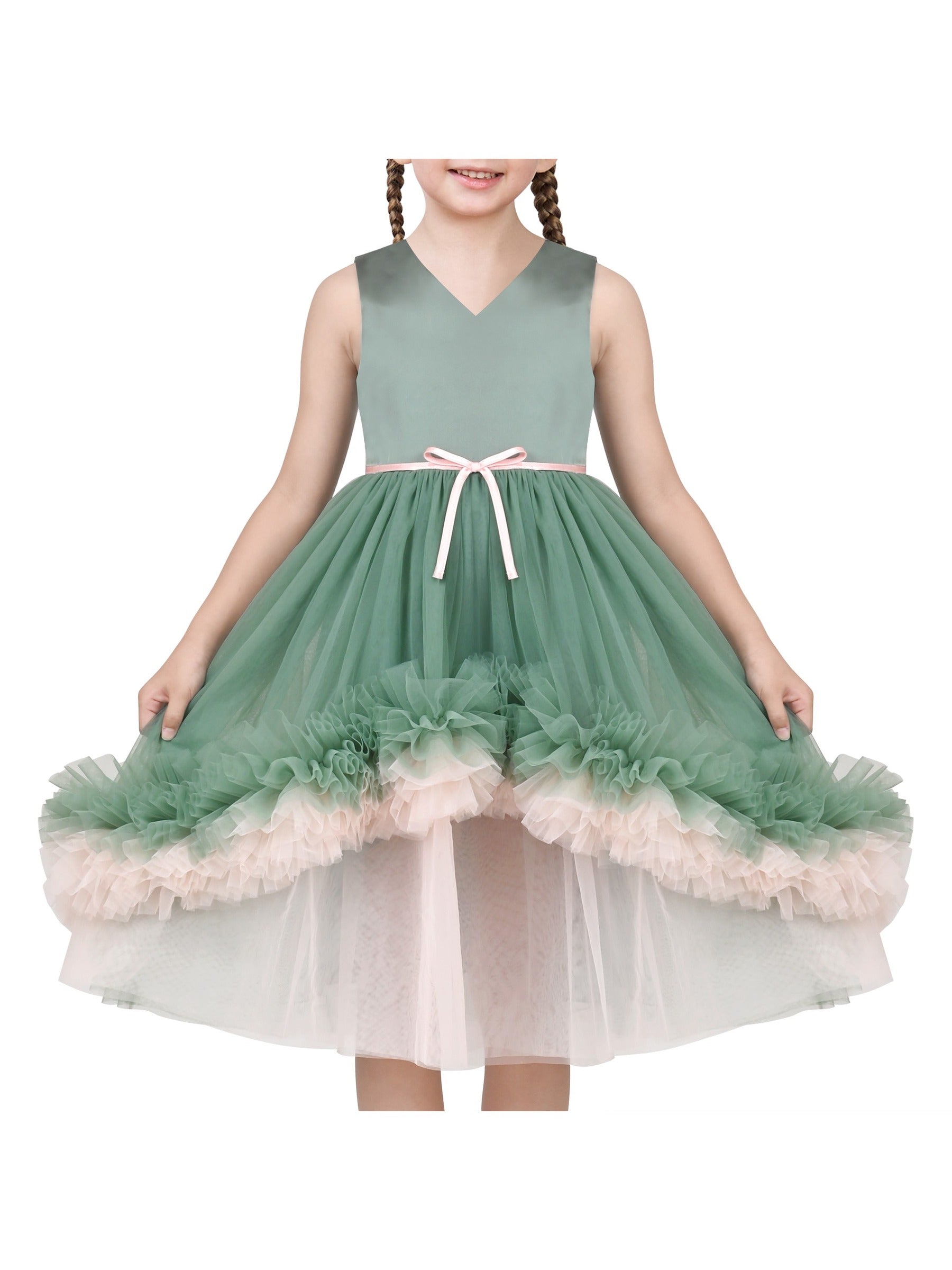 Girls Dress Green Ruffle Layered Tulle Mesh Christmas Princess Tutu Green