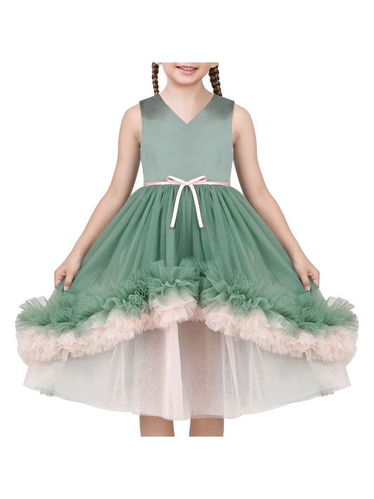 Girls Dress Green Ruffle Layered Tulle Mesh Christmas Princess Tutu Green