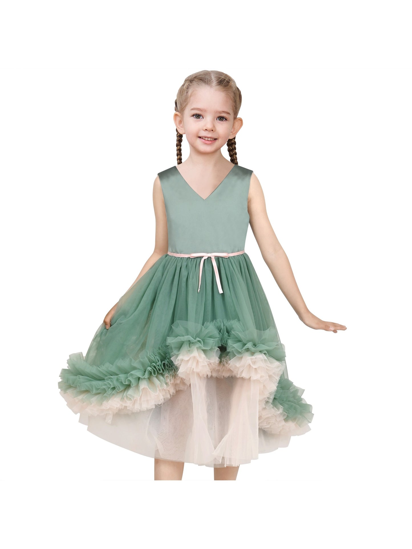 Girls Dress Green Ruffle Layered Tulle Mesh Christmas Princess Tutu Green