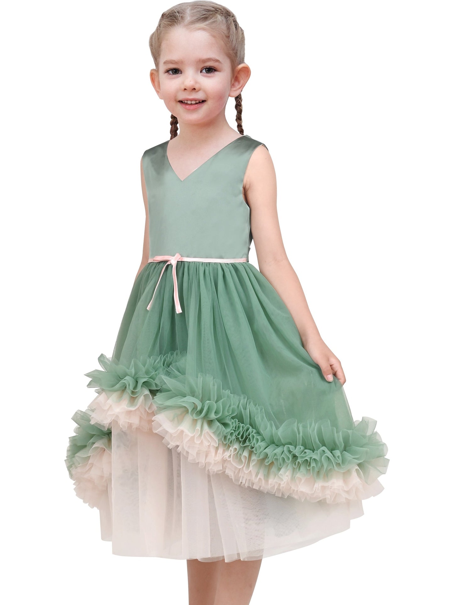 Girls Dress Green Ruffle Layered Tulle Mesh Christmas Princess Tutu Green