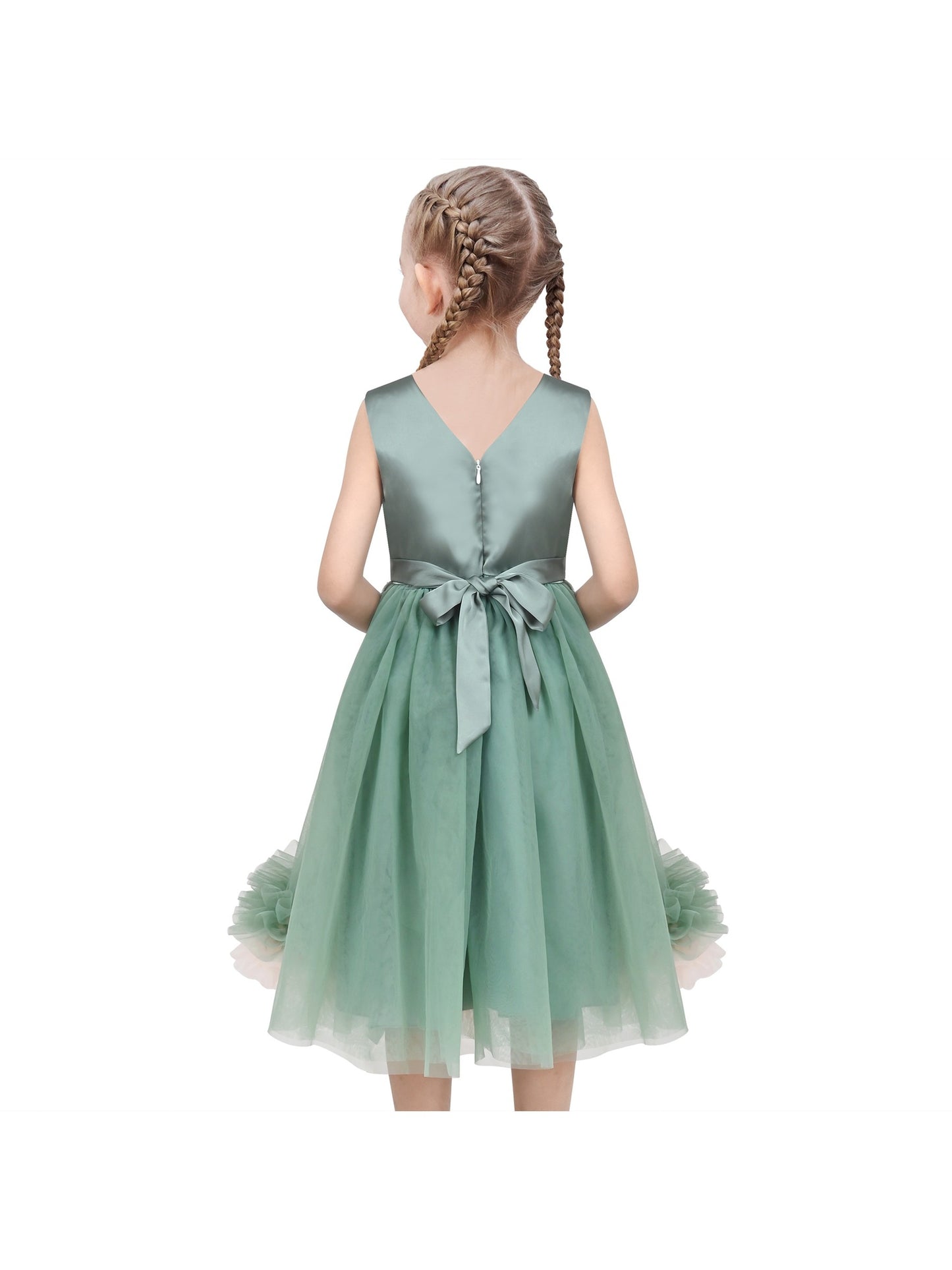 Girls Dress Green Ruffle Layered Tulle Mesh Christmas Princess Tutu Green