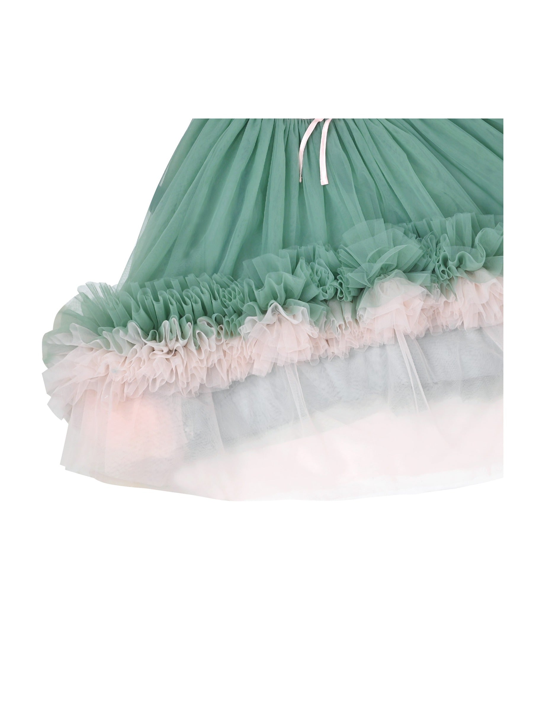 Girls Dress Green Ruffle Layered Tulle Mesh Christmas Princess Tutu Green
