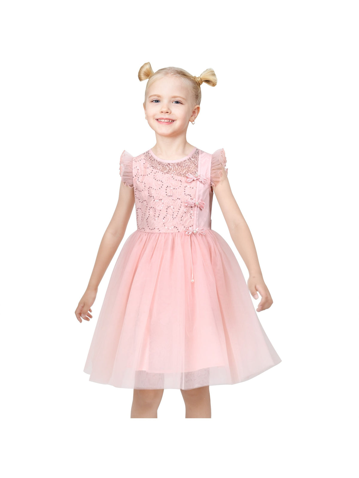 Flower Girl Dress Damask Jacquard Organza Tulle Wedding Pageant Princess - Pink Sequin