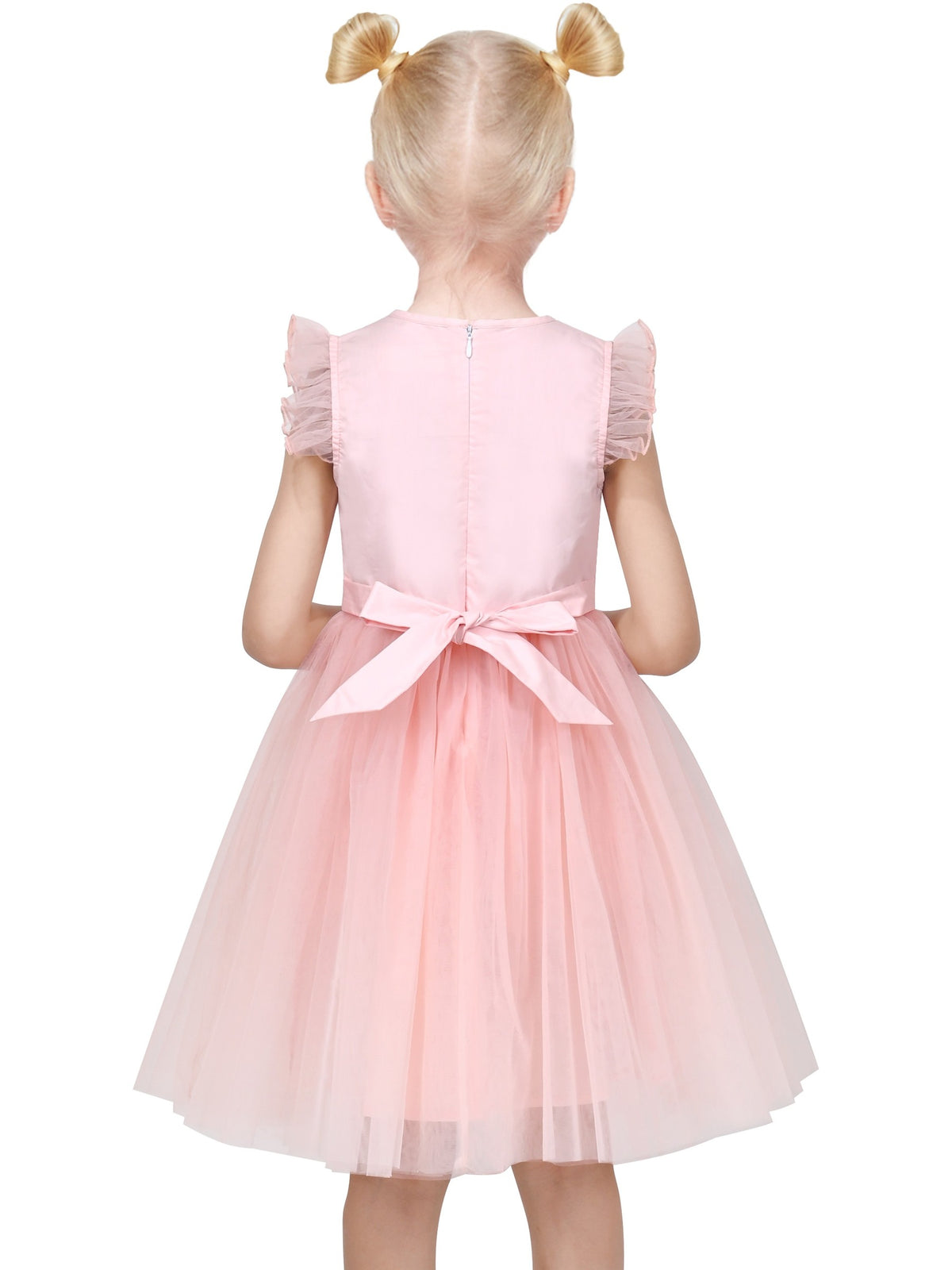 Flower Girl Dress Damask Jacquard Organza Tulle Wedding Pageant Princess - Pink Sequin