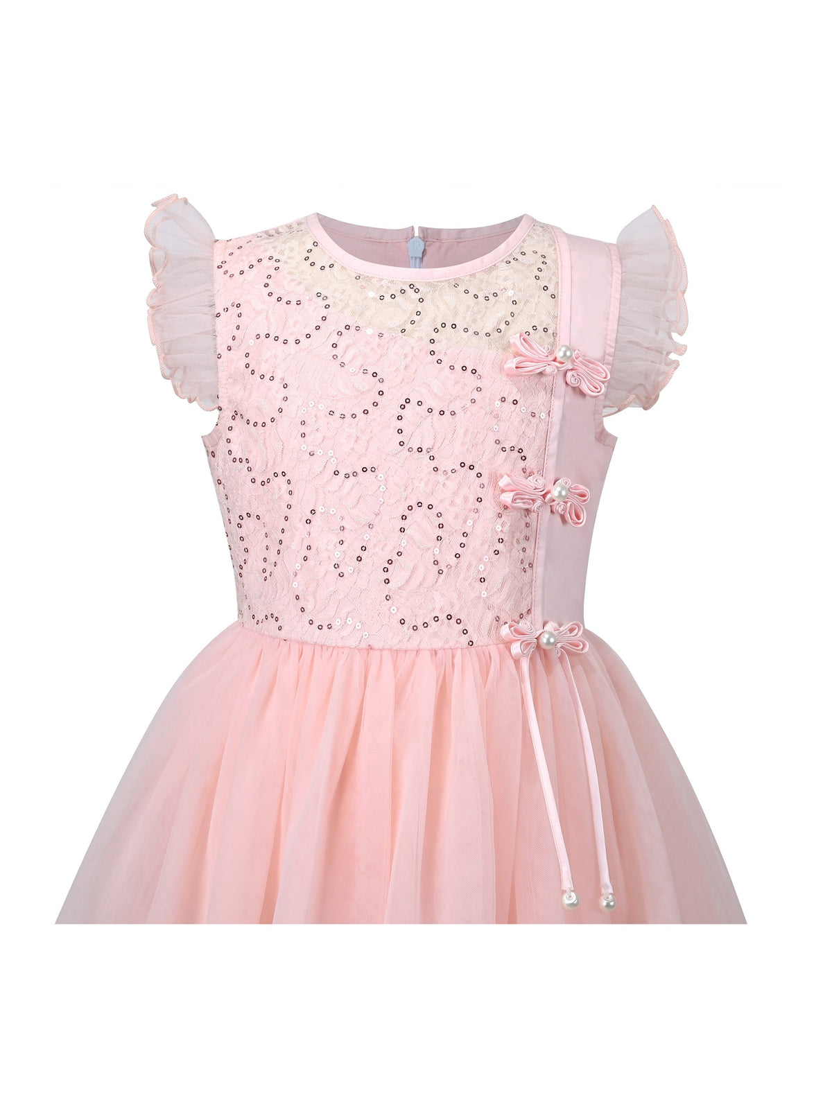 Flower Girl Dress Damask Jacquard Organza Tulle Wedding Pageant Princess - Pink Sequin