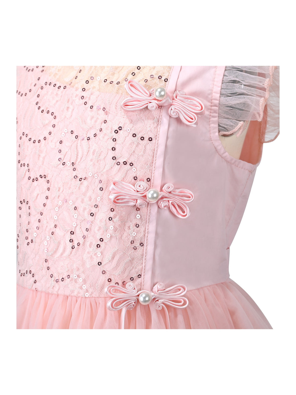 Flower Girl Dress Damask Jacquard Organza Tulle Wedding Pageant Princess - Pink Sequin
