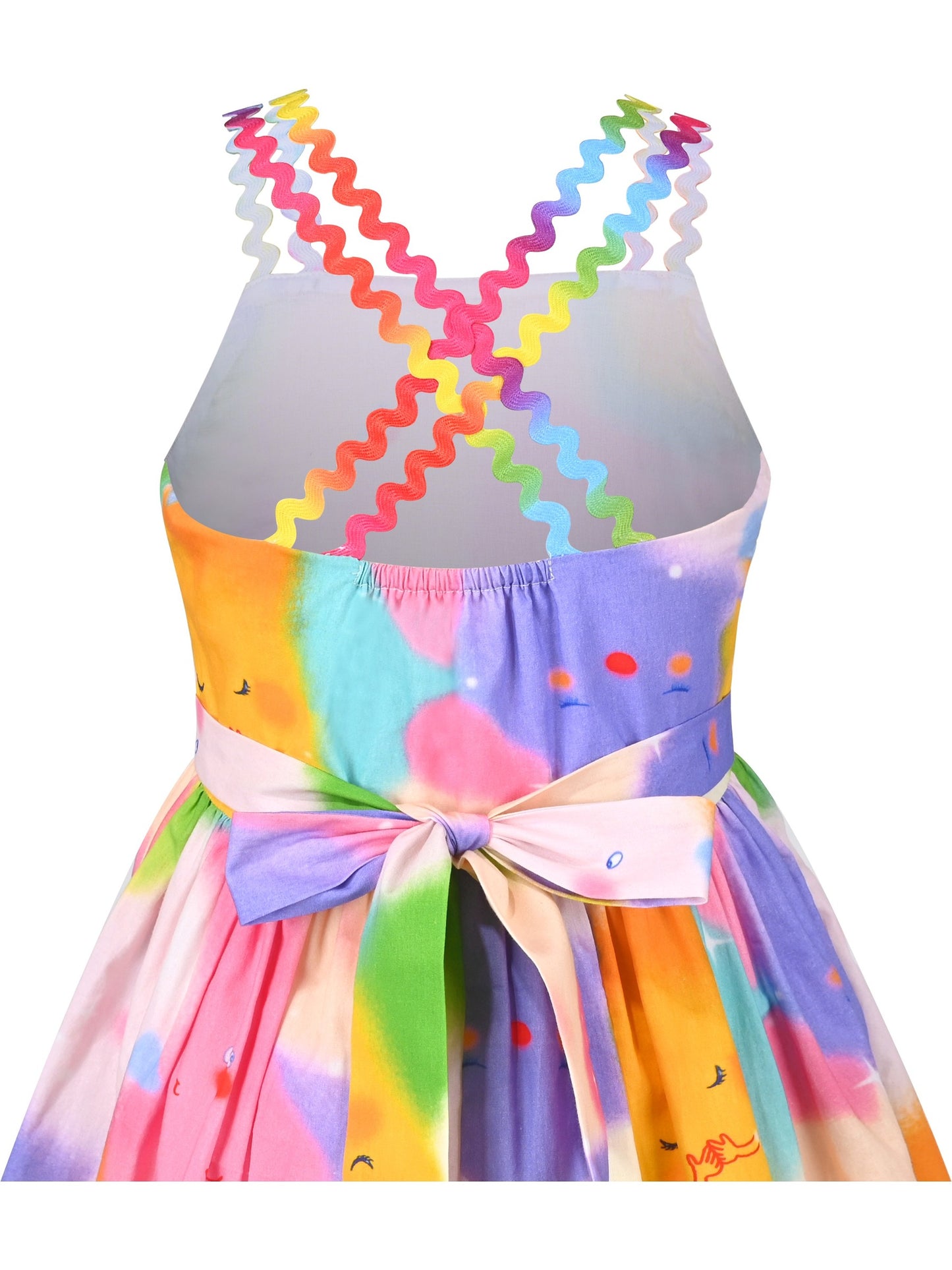 Girls Dress Rainbow Colorful Cartoon Zigzag Spaghetti Sundress Cotton Pink
