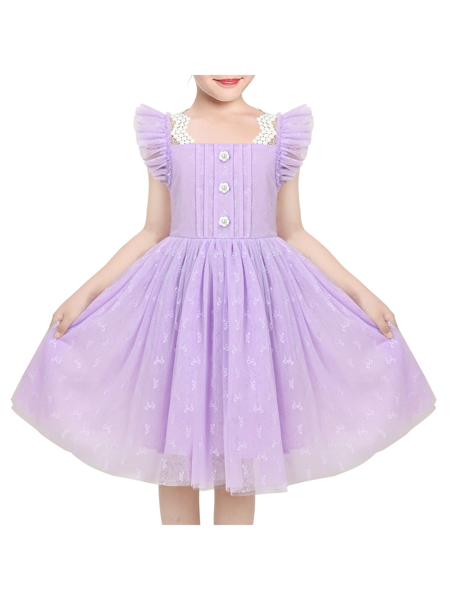 Girls Dress Black Gold Line Shiny Applique Princess Party Flare Sleeve Purple