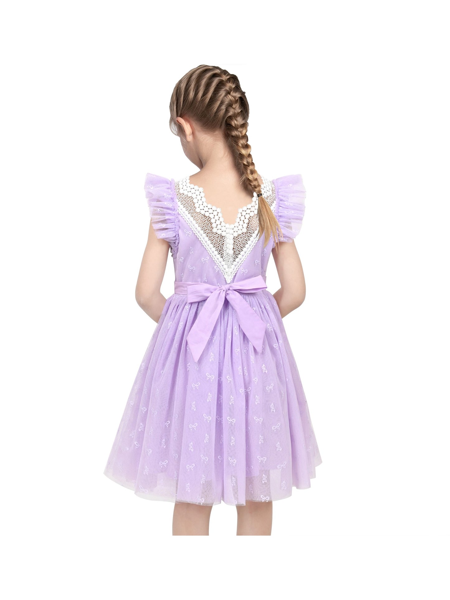 Girls Dress Black Gold Line Shiny Applique Princess Party Flare Sleeve Purple