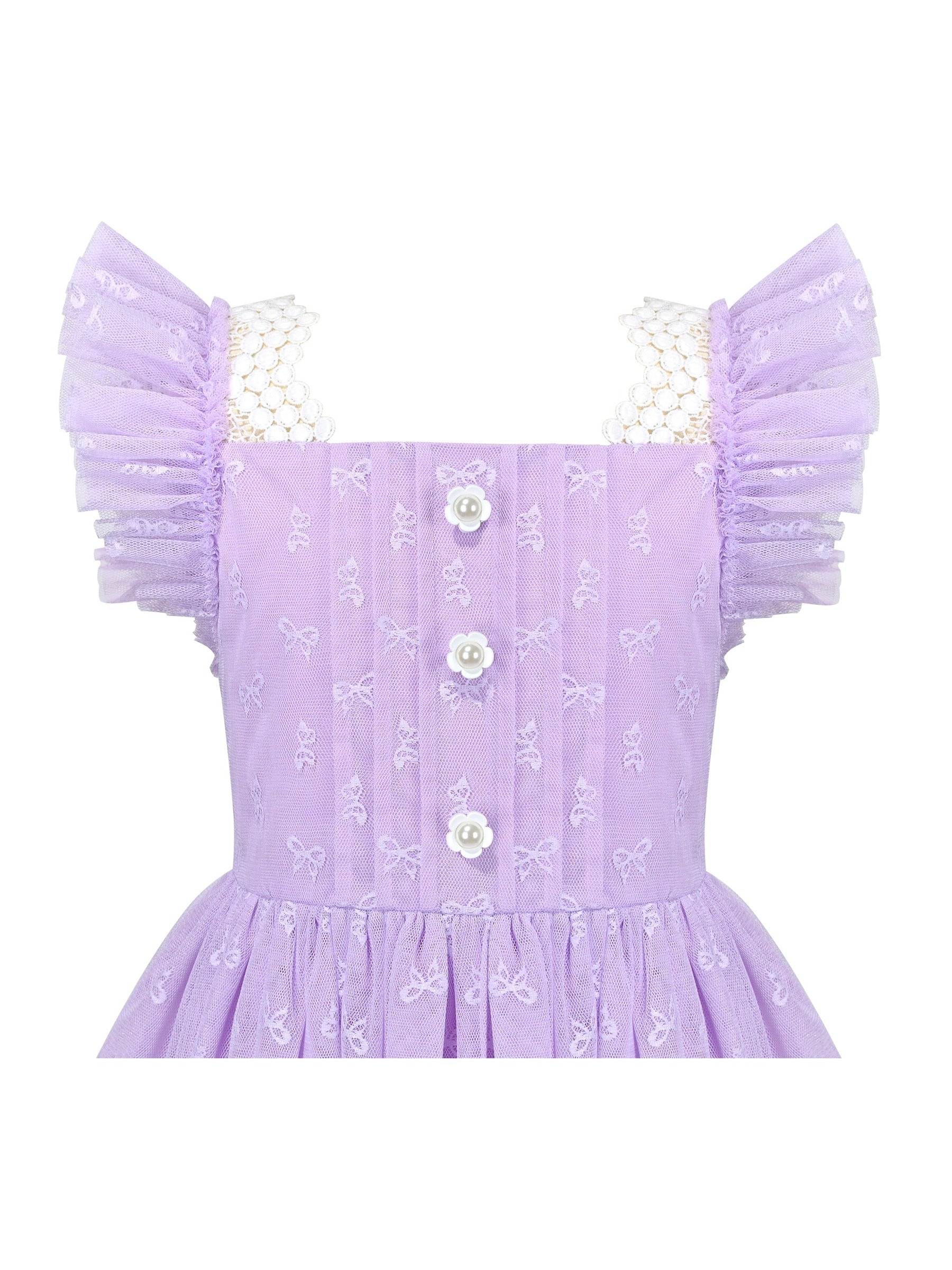 Girls Dress Black Gold Line Shiny Applique Princess Party Flare Sleeve Purple