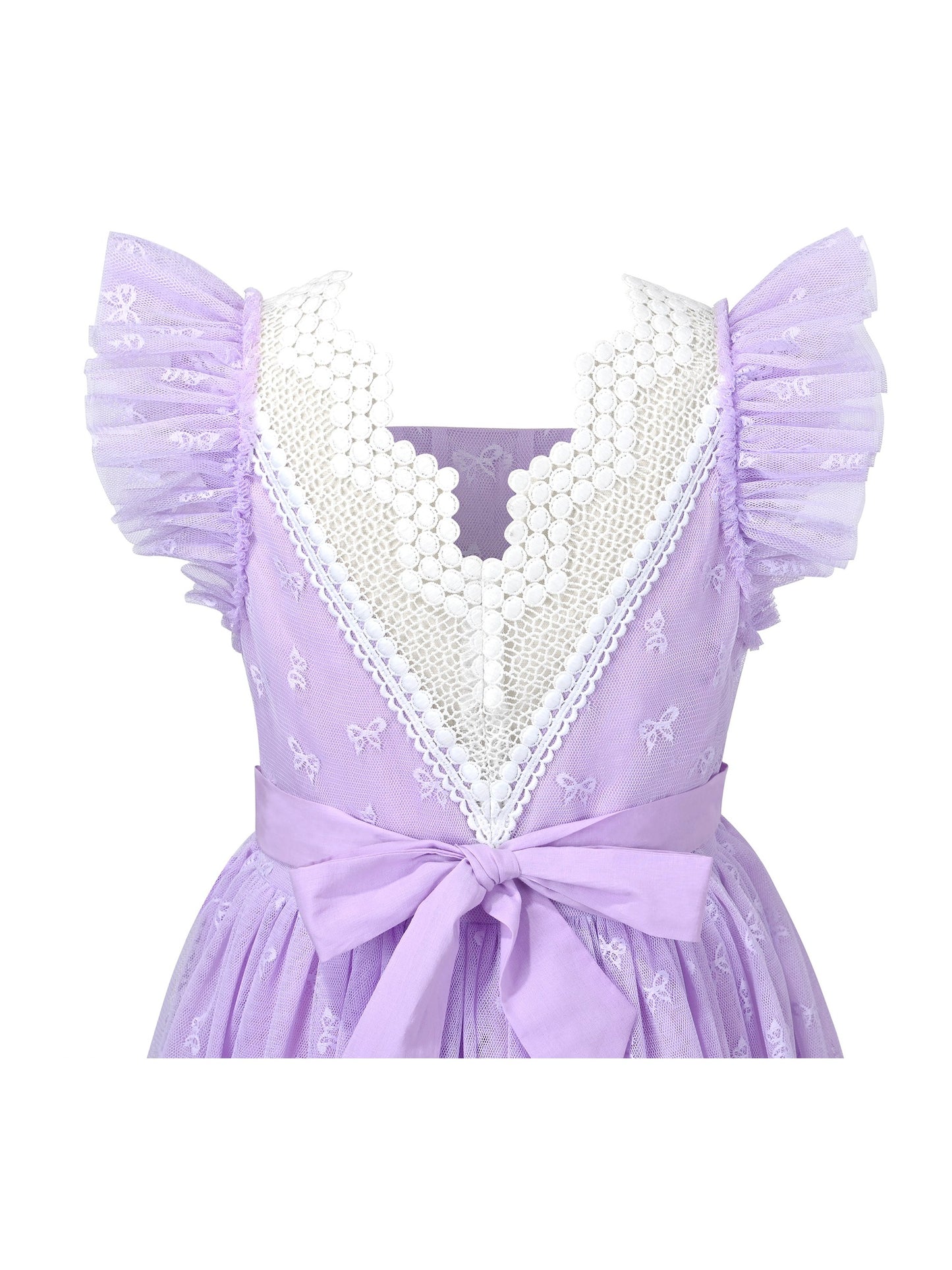 Girls Dress Black Gold Line Shiny Applique Princess Party Flare Sleeve Purple