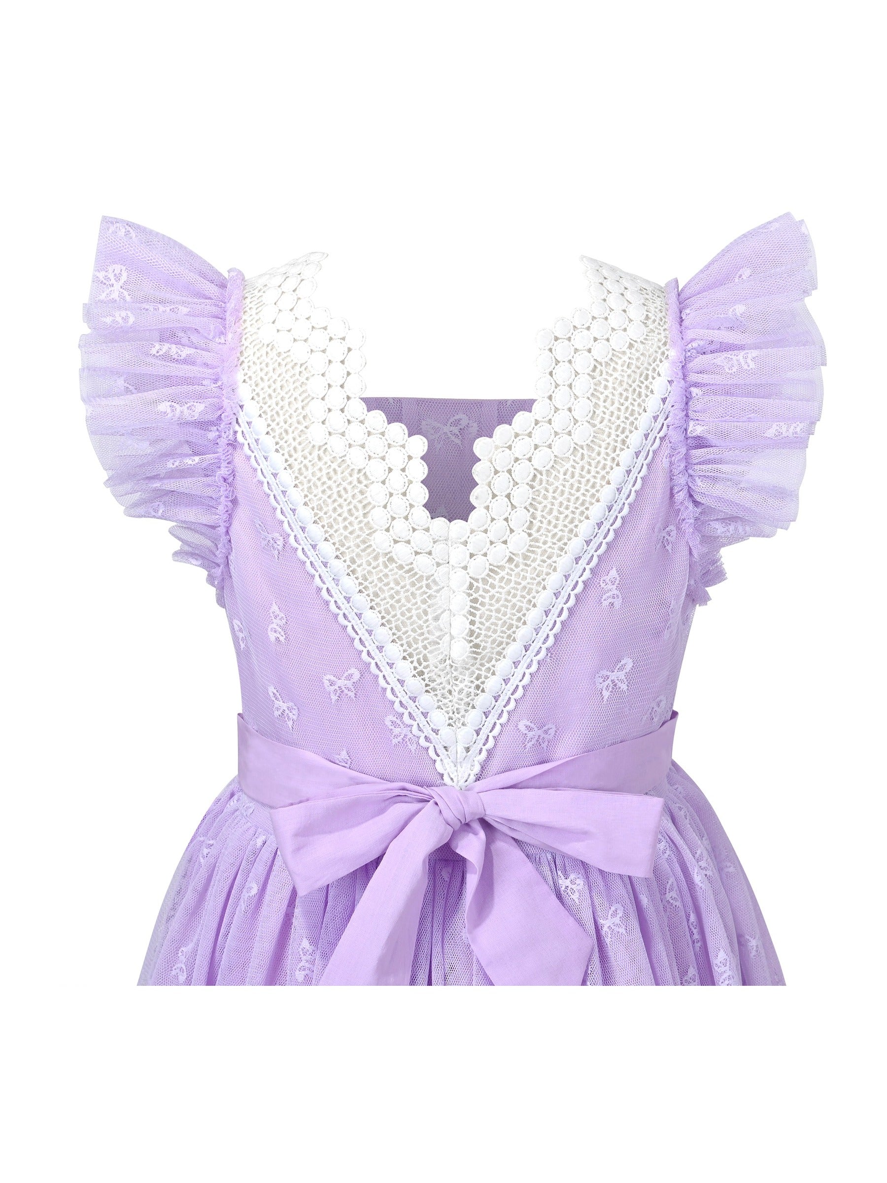 Girls Dress Black Gold Line Shiny Applique Princess Party Flare Sleeve Purple