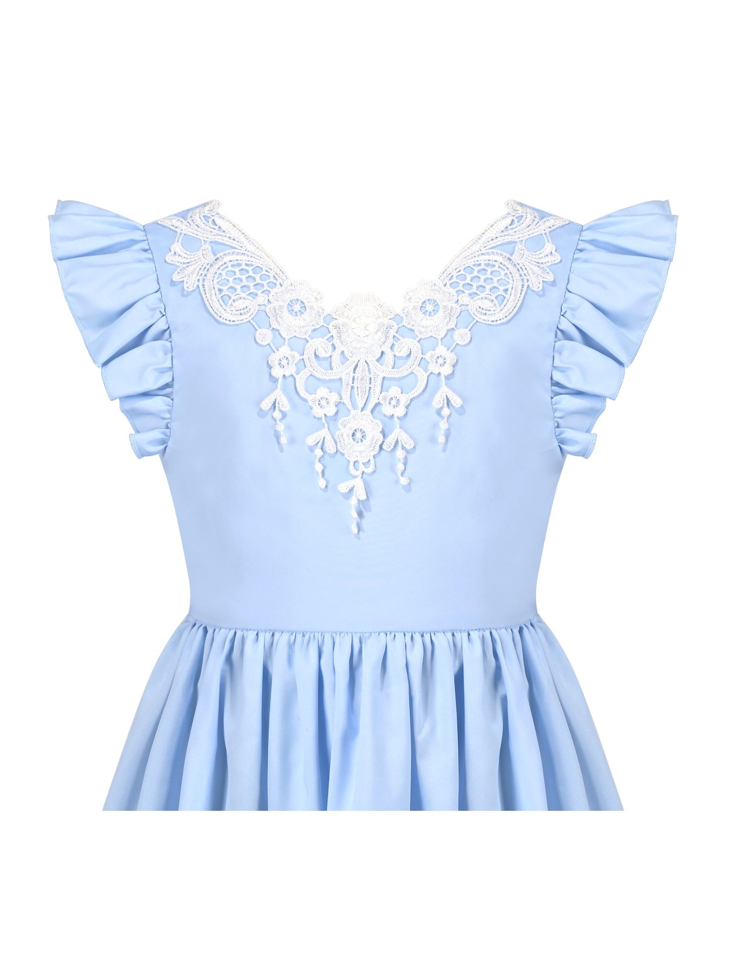 Flower Girls Dress Blue Hi-lo Lace V Back Fancy Wedding Blue