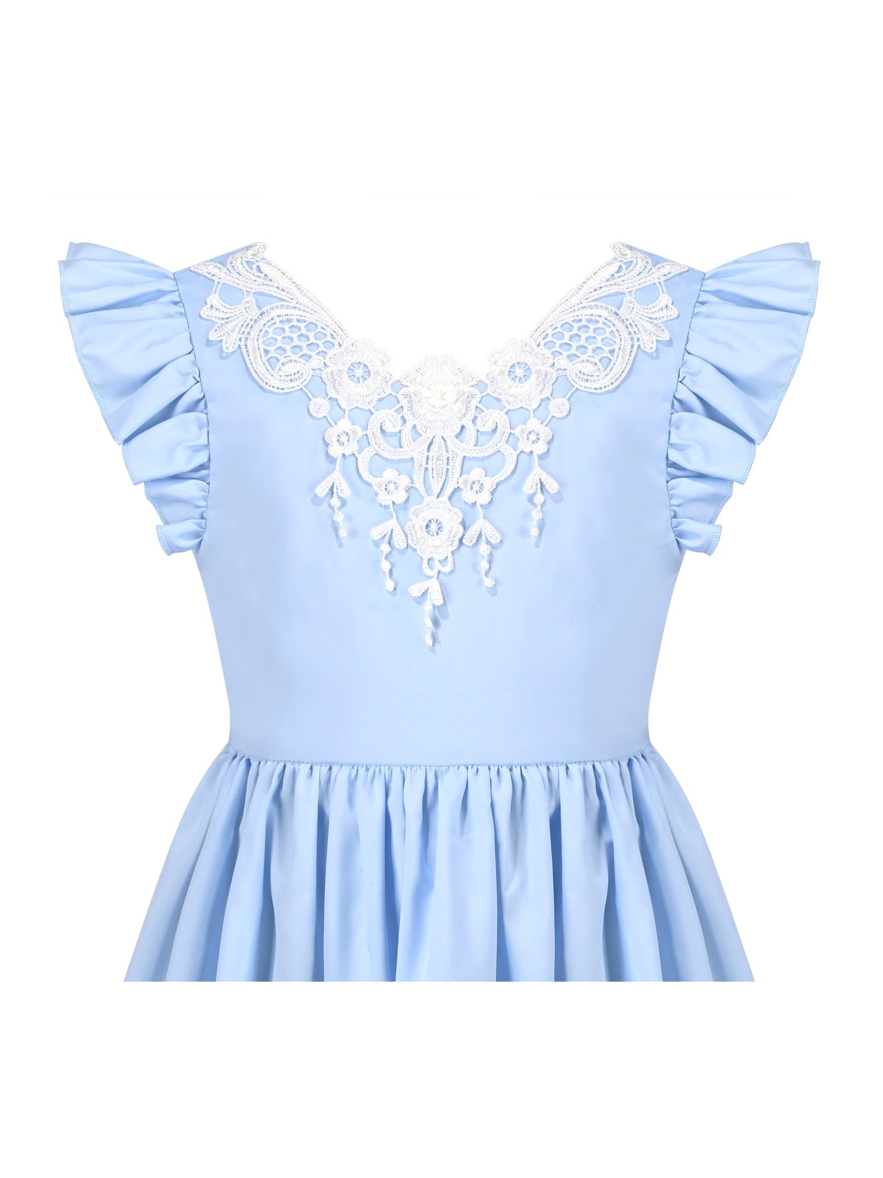 Flower Girls Dress Blue Hi-lo Lace V Back Fancy Wedding Blue