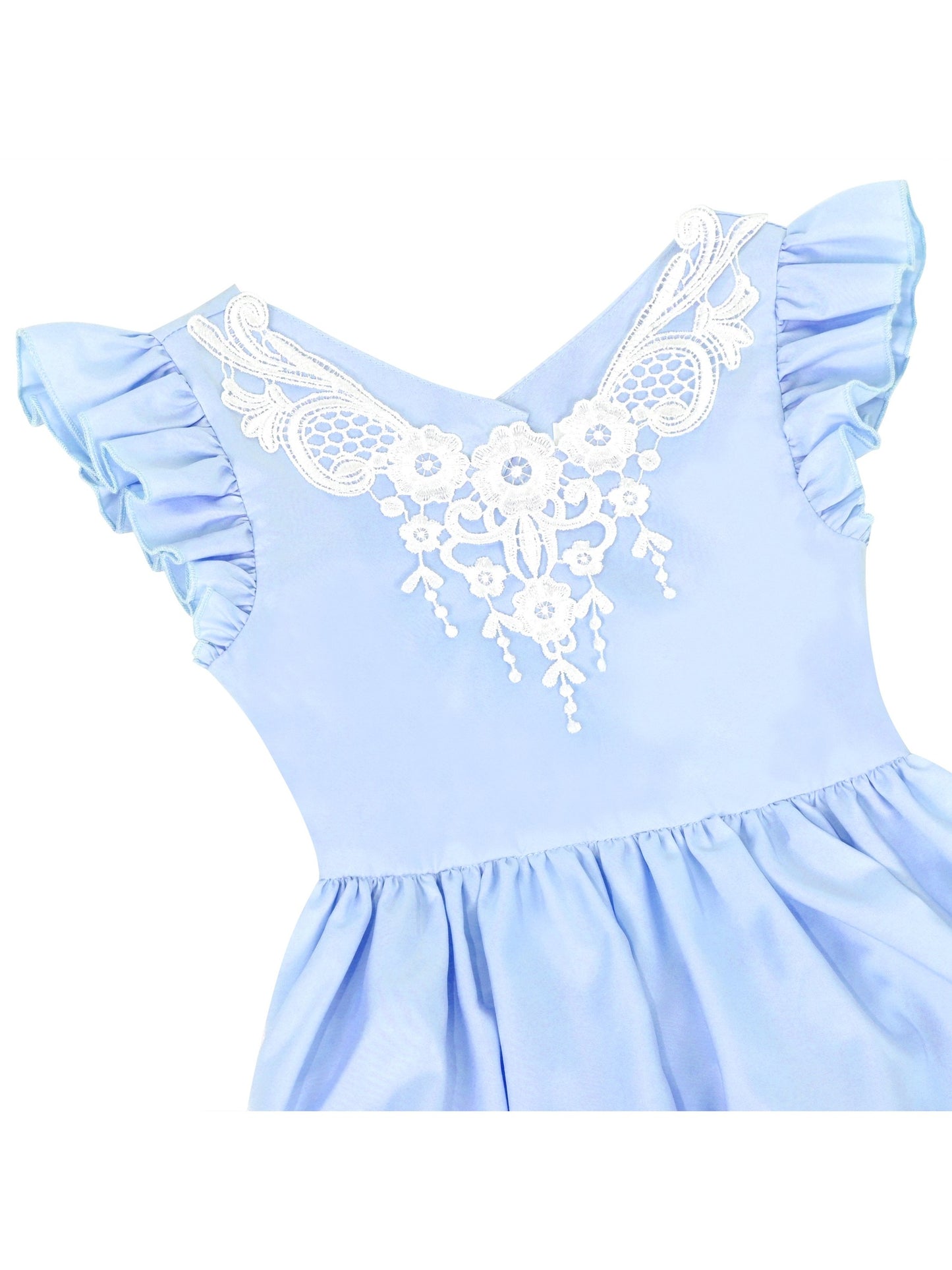 Flower Girls Dress Blue Hi-lo Lace V Back Fancy Wedding Blue