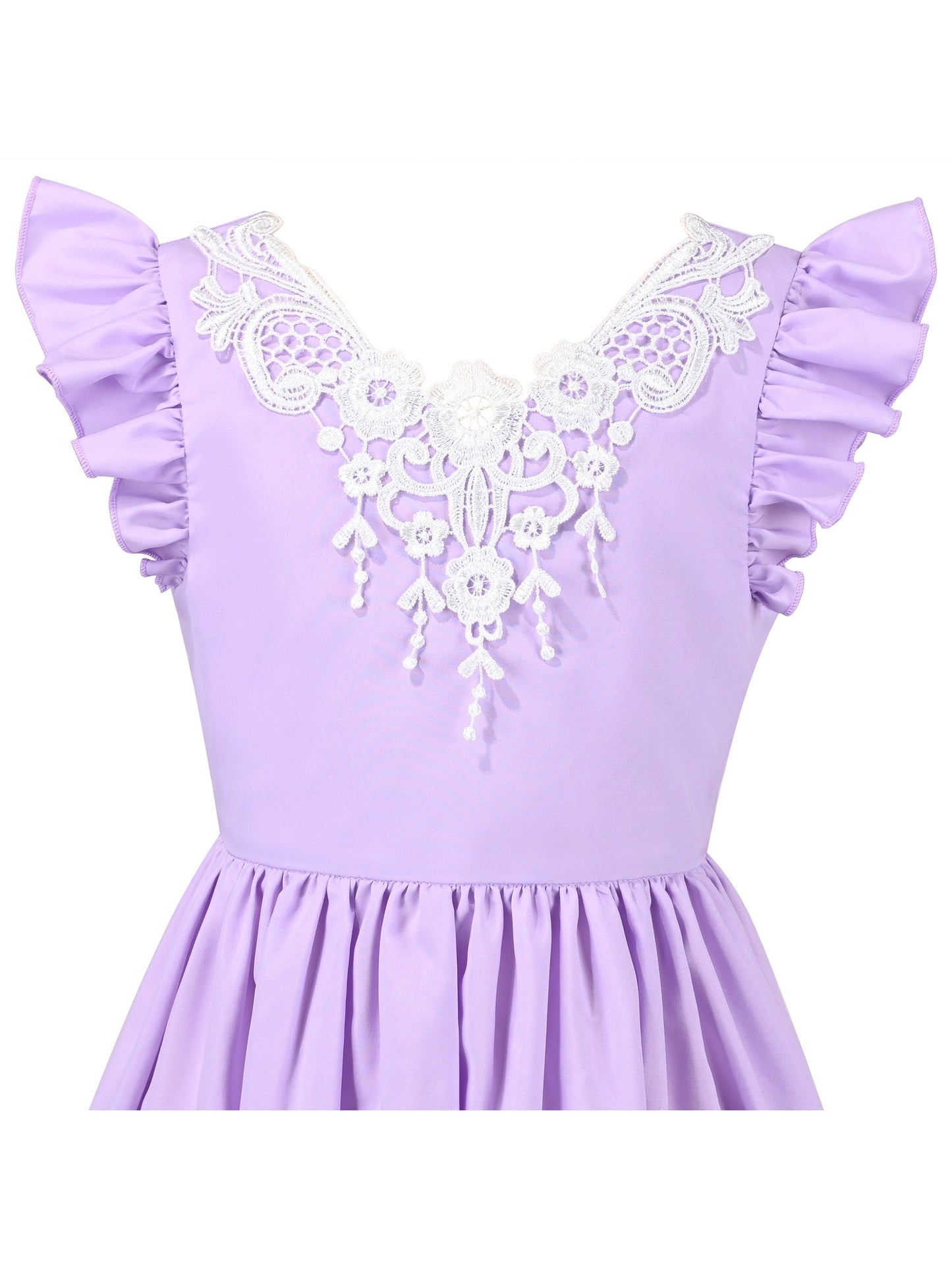 Flower Girls Dress Blue Hi-lo Lace V Back Fancy Wedding Purple