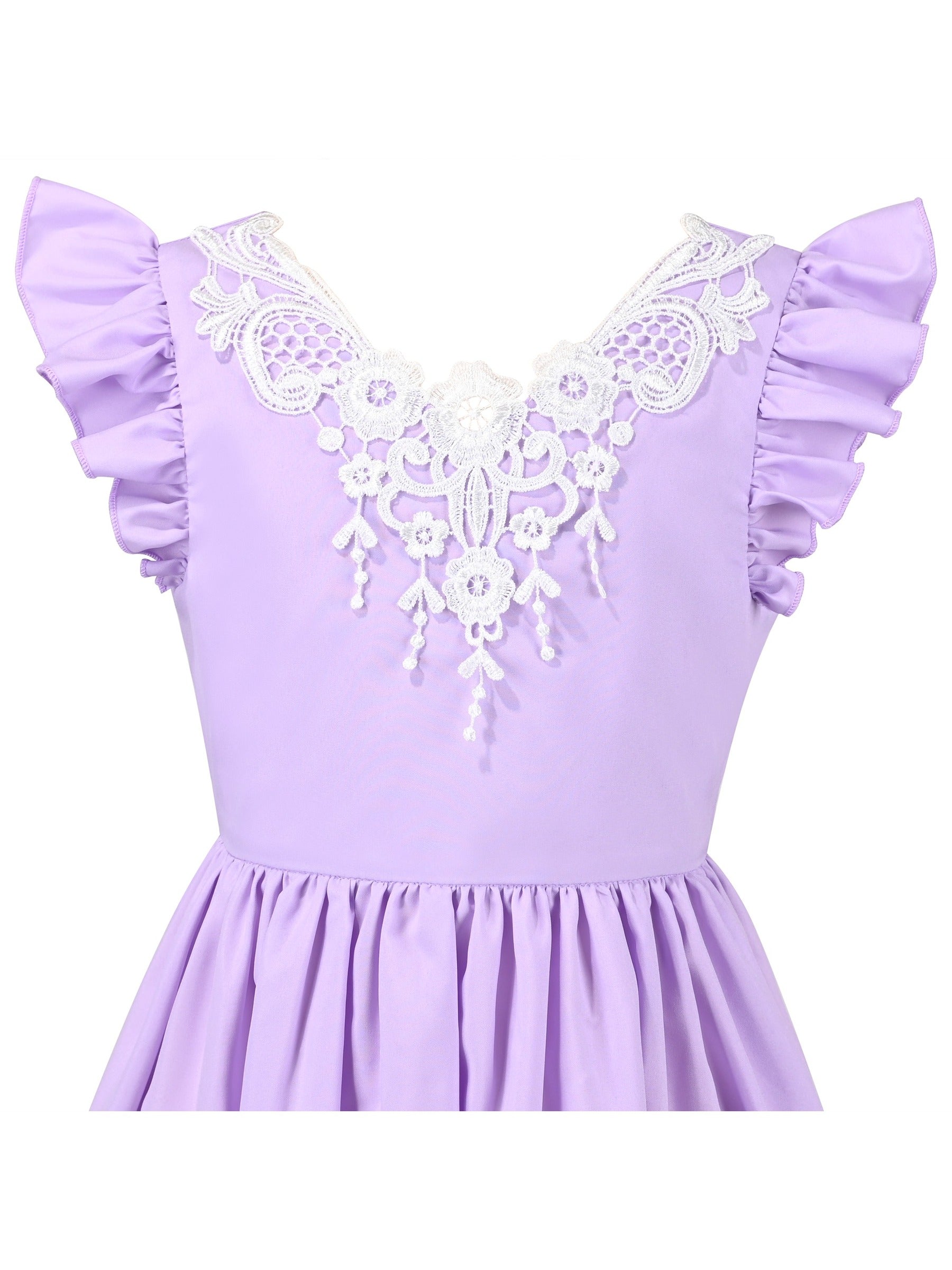 Flower Girls Dress Blue Hi-lo Lace V Back Fancy Wedding Purple