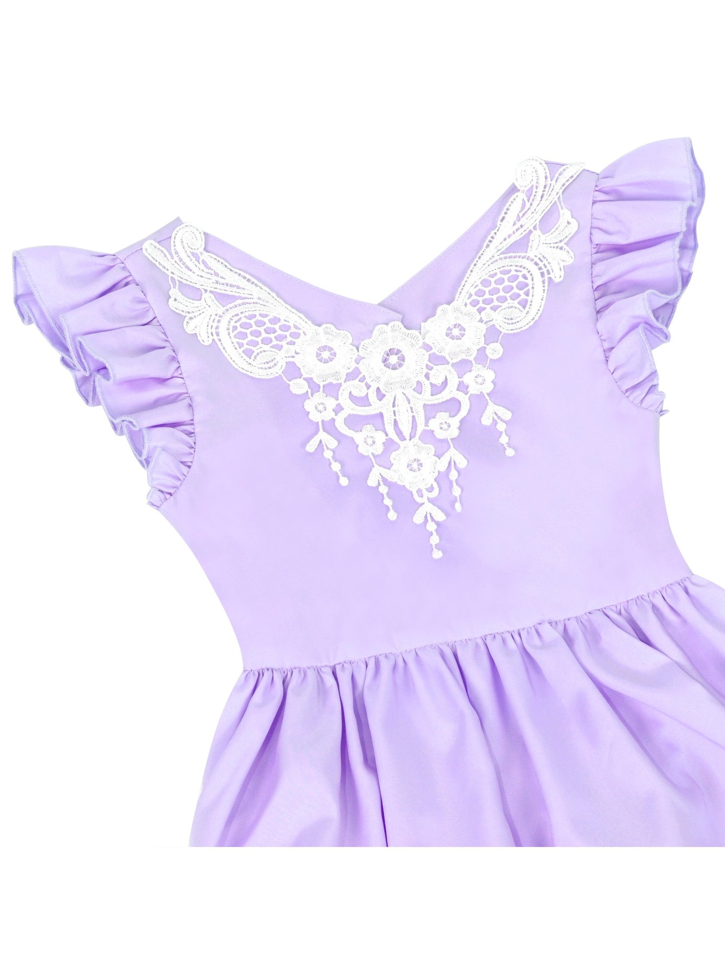 Flower Girls Dress Blue Hi-lo Lace V Back Fancy Wedding Purple
