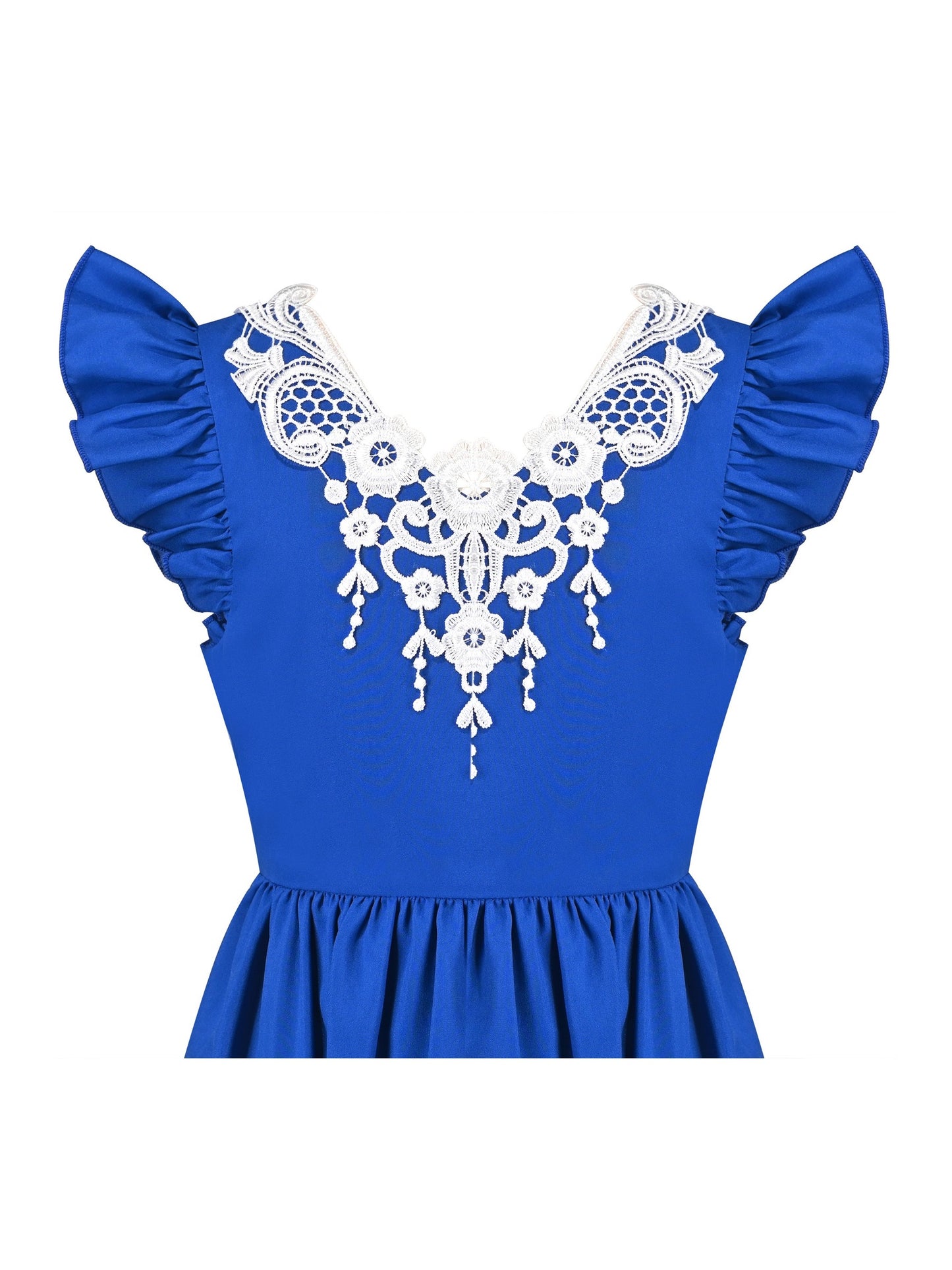 Flower Girls Dress Blue Hi-lo Lace V Back Fancy Wedding Blue