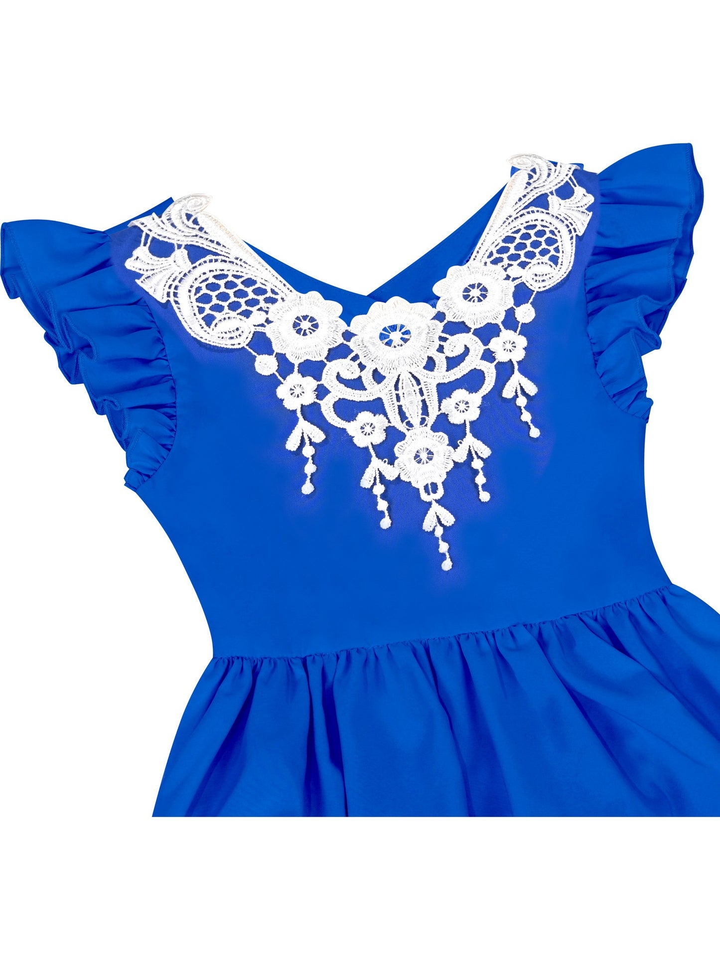 Flower Girls Dress Blue Hi-lo Lace V Back Fancy Wedding Blue