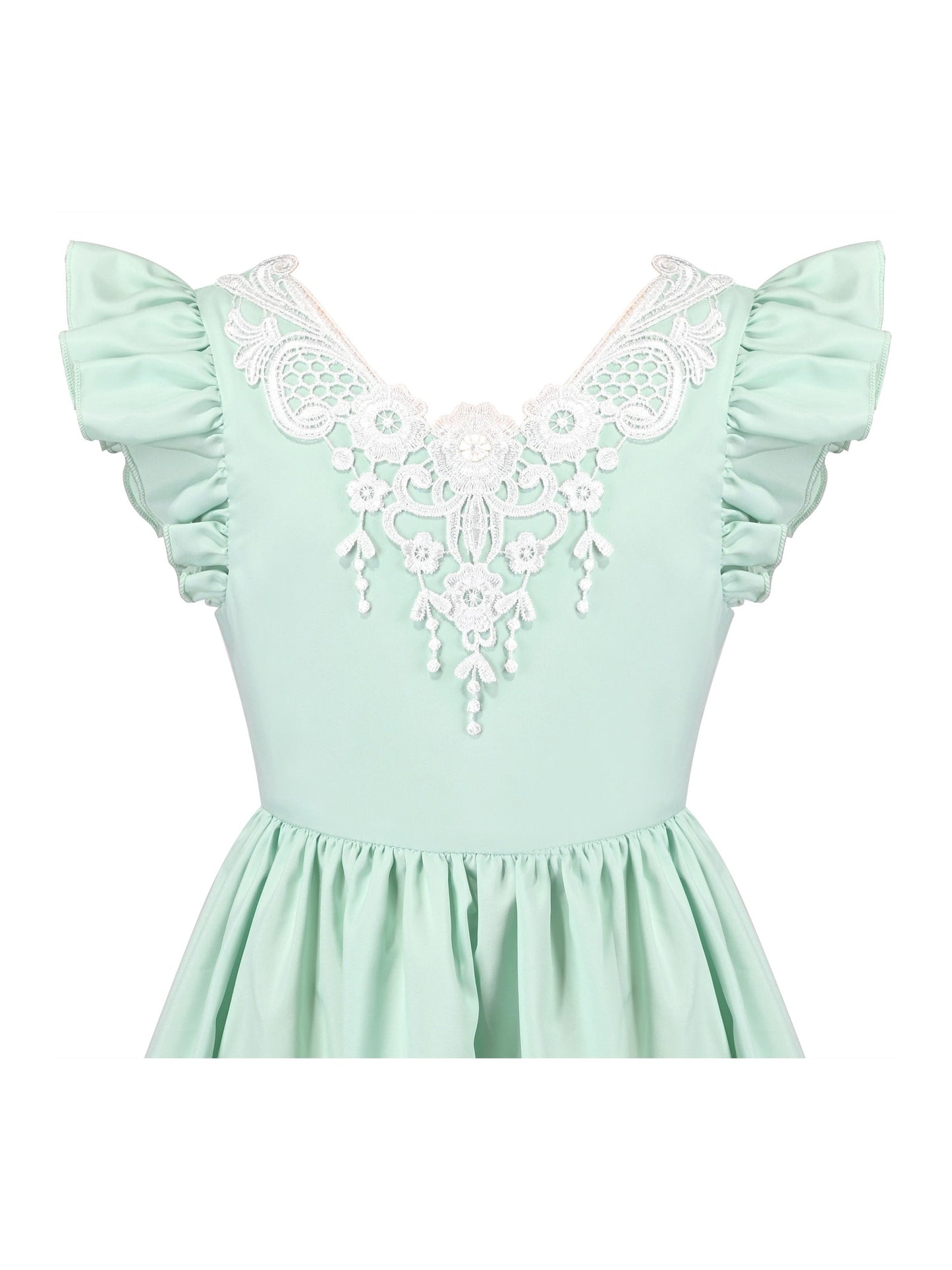 Flower Girls Dress Blue Hi-lo Lace V Back Fancy Wedding Green
