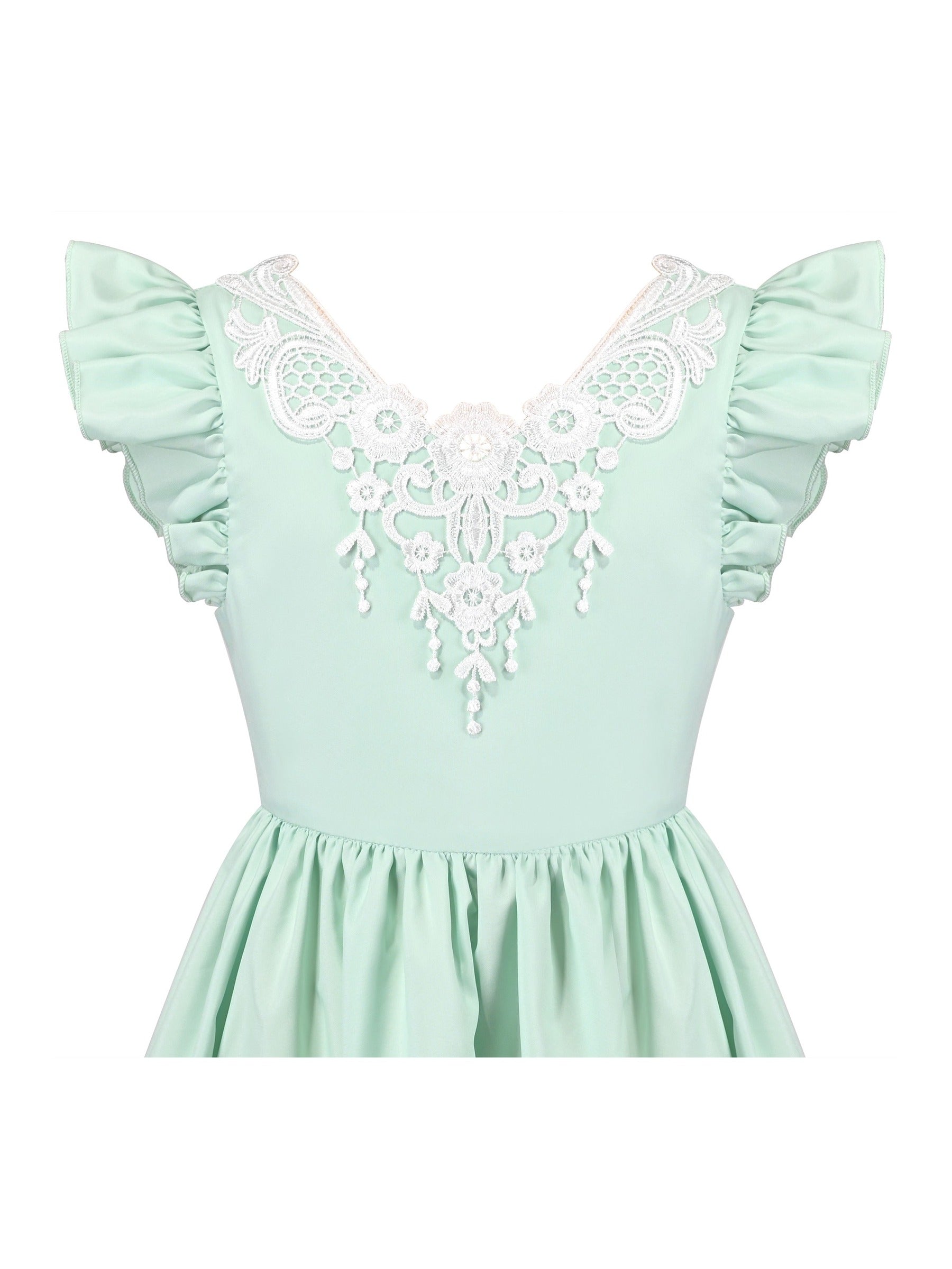 Flower Girls Dress Blue Hi-lo Lace V Back Fancy Wedding Green