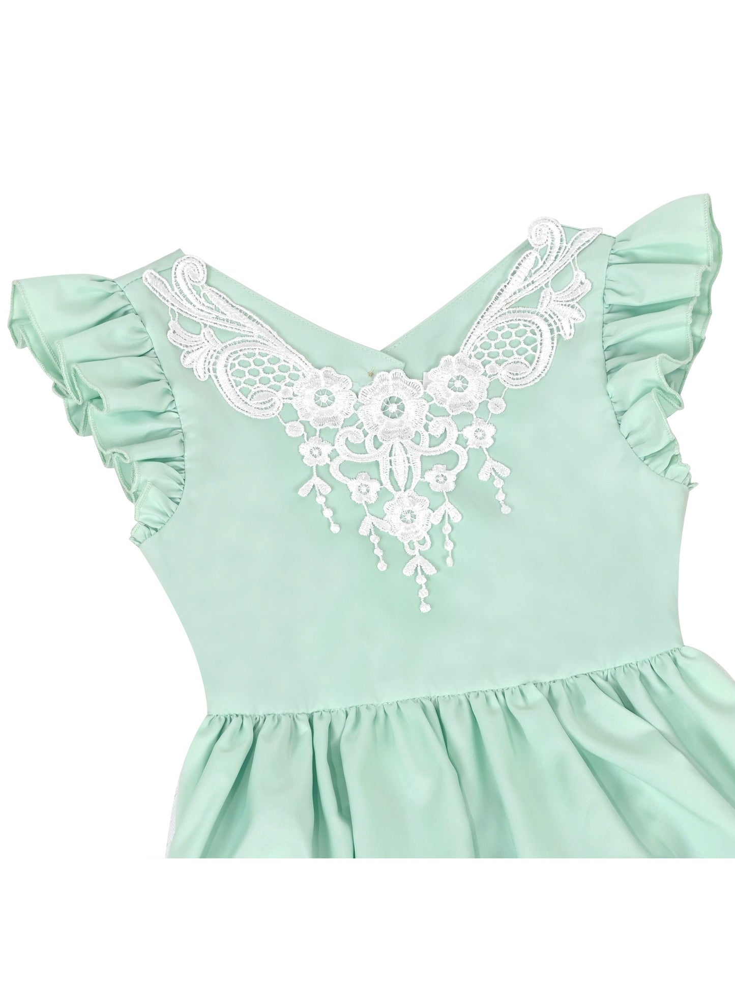 Flower Girls Dress Blue Hi-lo Lace V Back Fancy Wedding Green