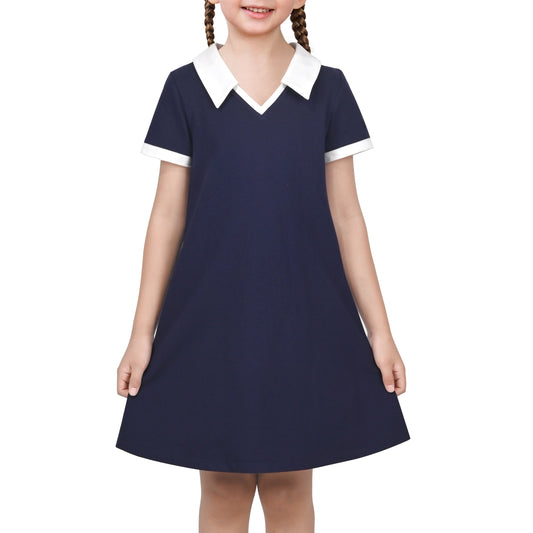 Girls Dress Sky Blue T-Shirt Basic Top Classic Loose Straight Cotton Blue