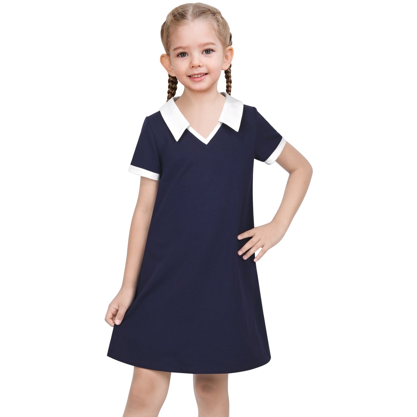 Girls Dress Sky Blue T-Shirt Basic Top Classic Loose Straight Cotton Blue