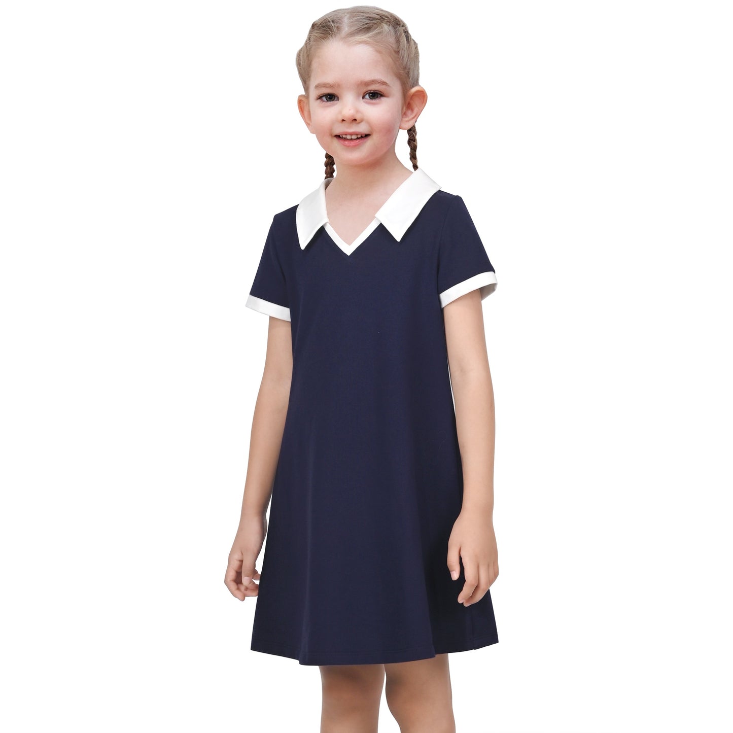 Girls Dress Sky Blue T-Shirt Basic Top Classic Loose Straight Cotton Blue