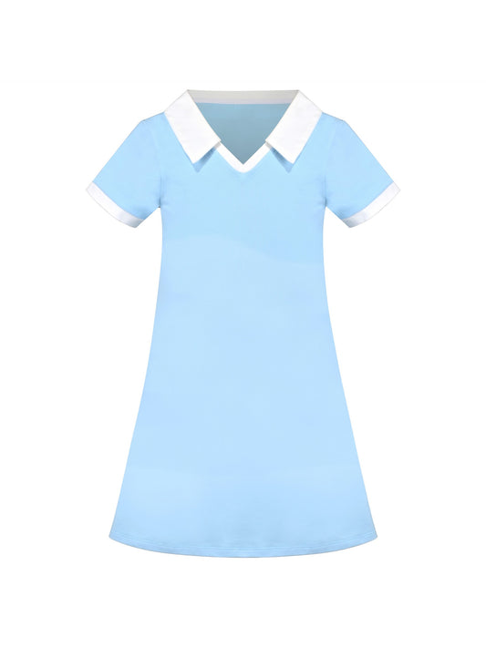 Girls Dress Sky Blue T-Shirt Basic Top Classic Loose Straight Cotton Blue