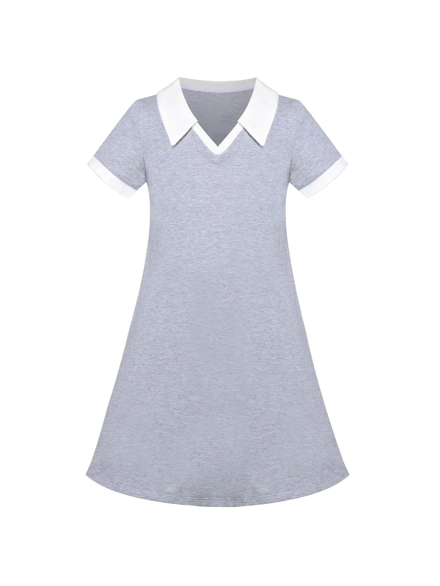 Girls Dress Sky Blue T-Shirt Basic Top Classic Loose Straight Cotton Gray