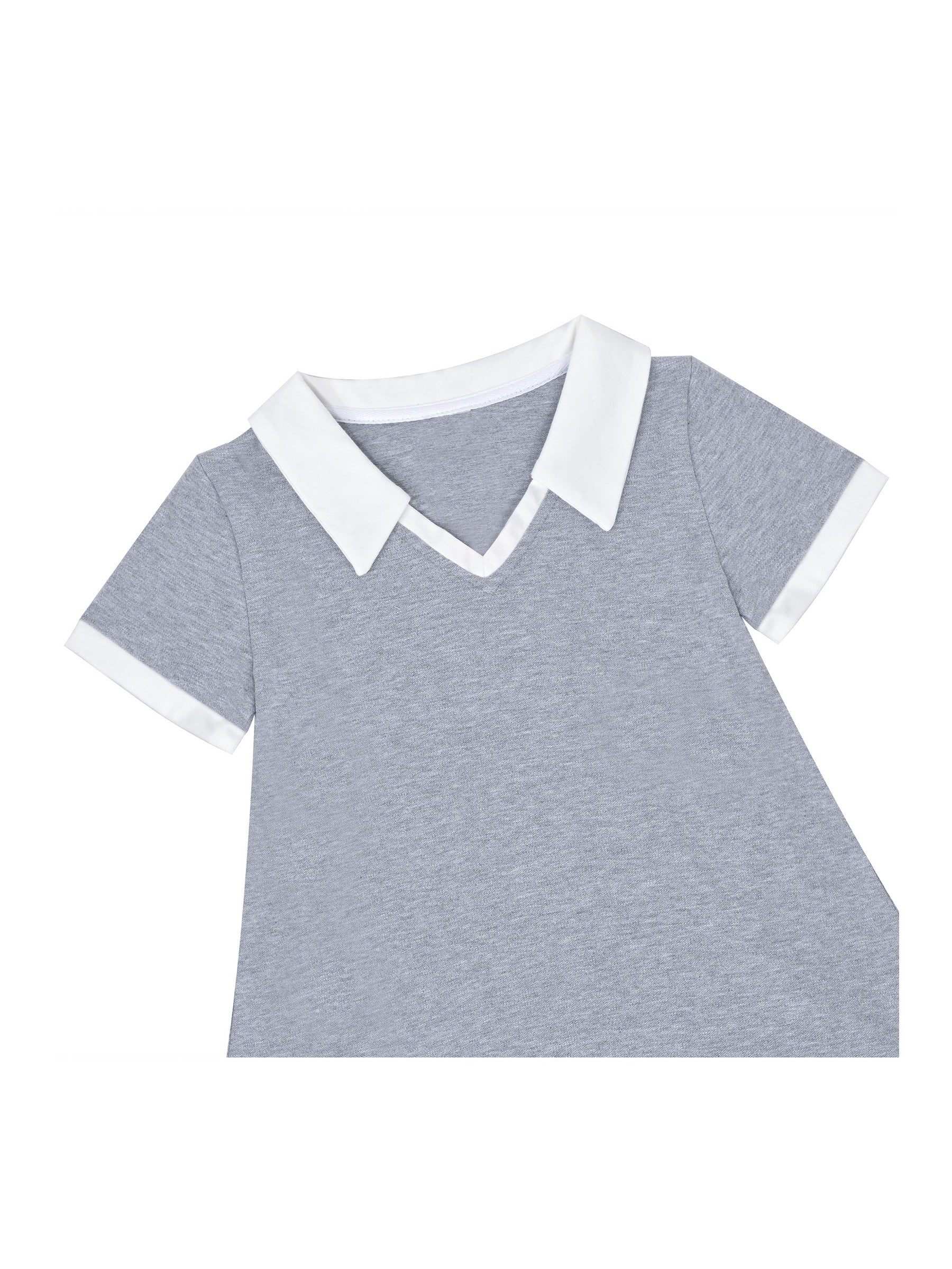 Girls Dress Sky Blue T-Shirt Basic Top Classic Loose Straight Cotton Gray