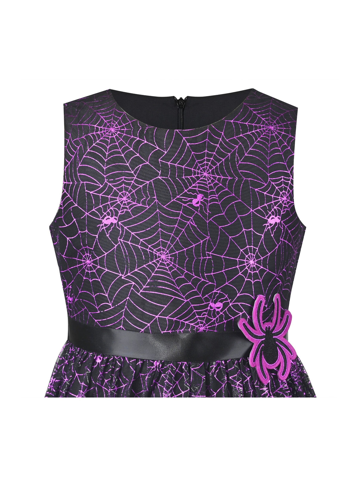 Girls Dress Black Sleeveless Colorful Alphabet Belt Cute School Hanky Hem - Purple