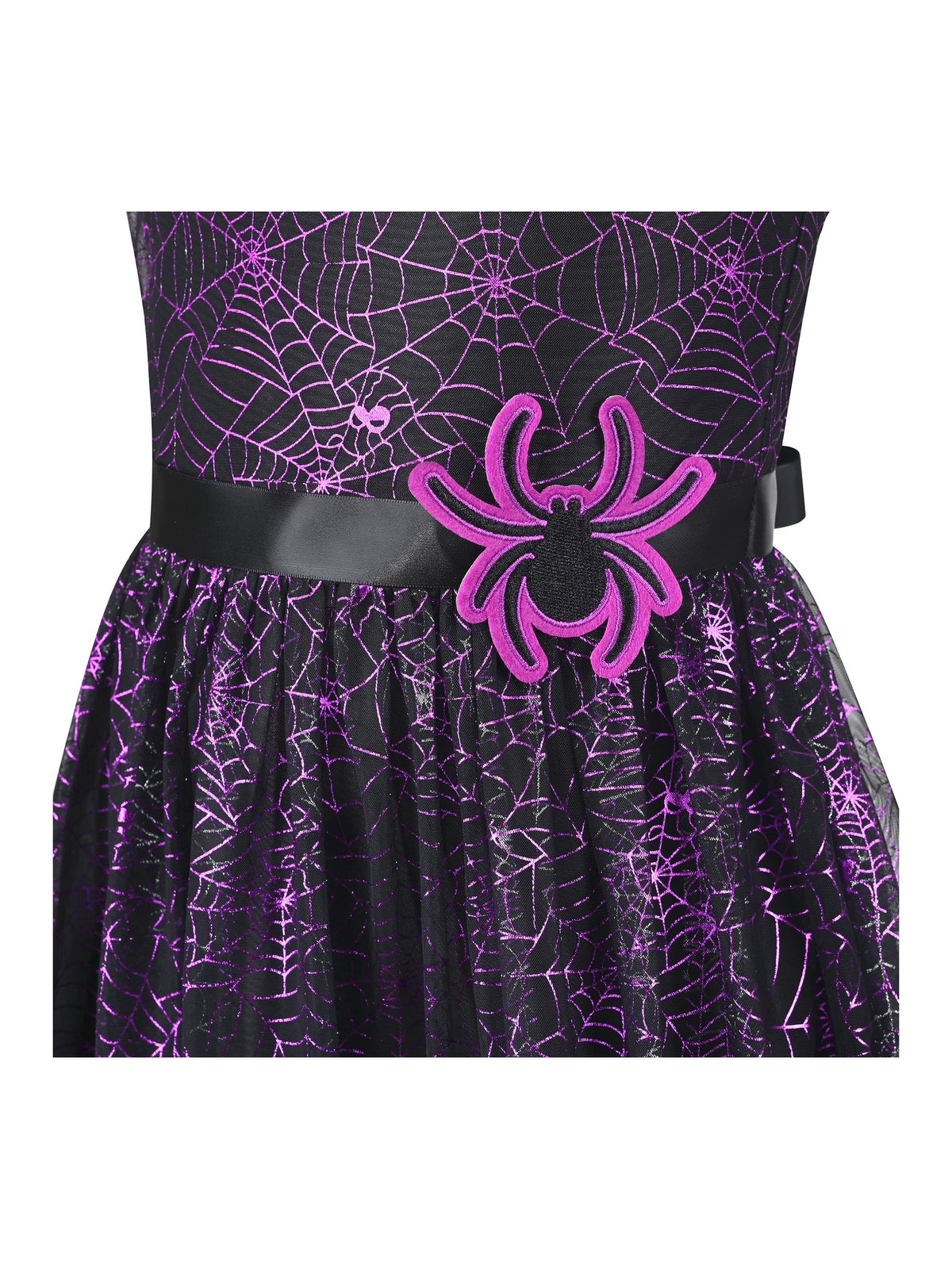Girls Dress Black Sleeveless Colorful Alphabet Belt Cute School Hanky Hem - Purple