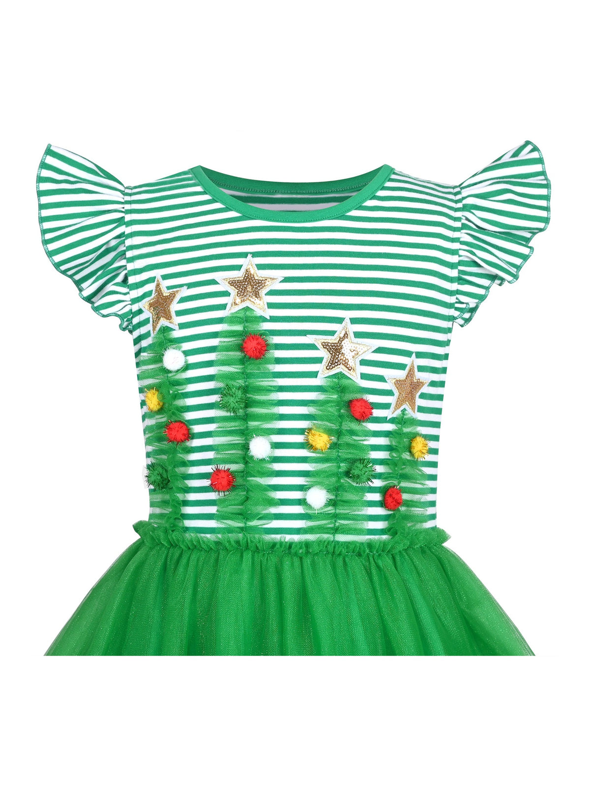 Girls Dress Tutu Skirt Cake Layered Grey Suspender Shiny Star Sleeveless - Green
