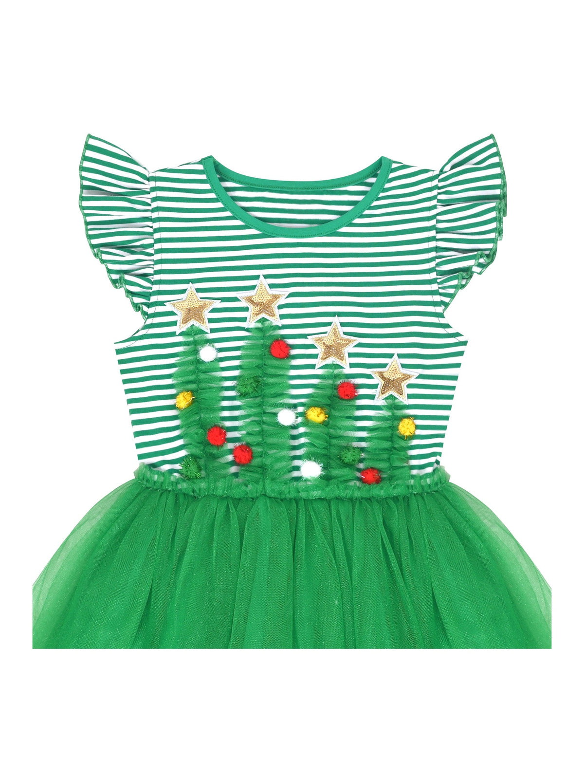 Girls Dress Tutu Skirt Cake Layered Grey Suspender Shiny Star Sleeveless - Green