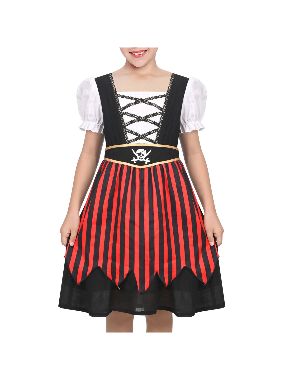 Girls German Dirndl Dress Costumes for Bavarian Oktoberfest Long Sleeve - Black Pirate