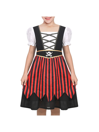 Girls German Dirndl Dress Costumes for Bavarian Oktoberfest Long Sleeve - Black Pirate