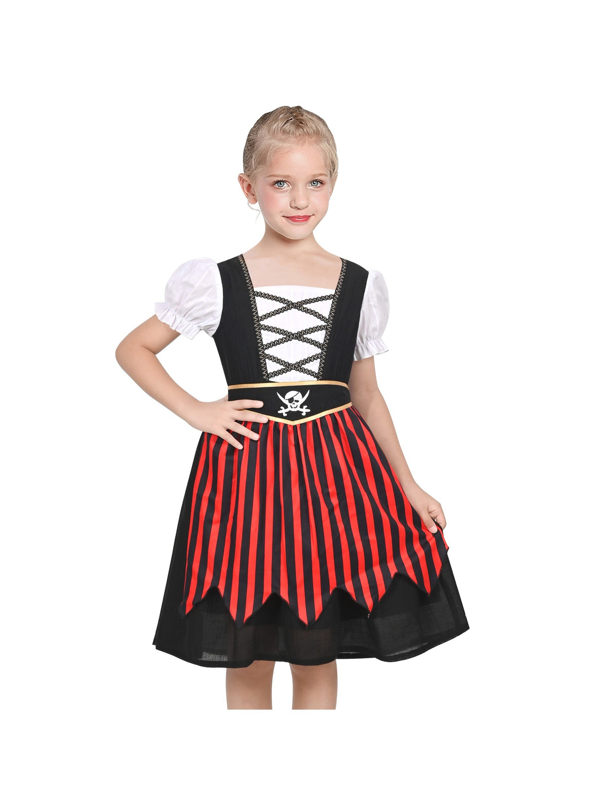 Girls German Dirndl Dress Costumes for Bavarian Oktoberfest Long Sleeve - Black Pirate