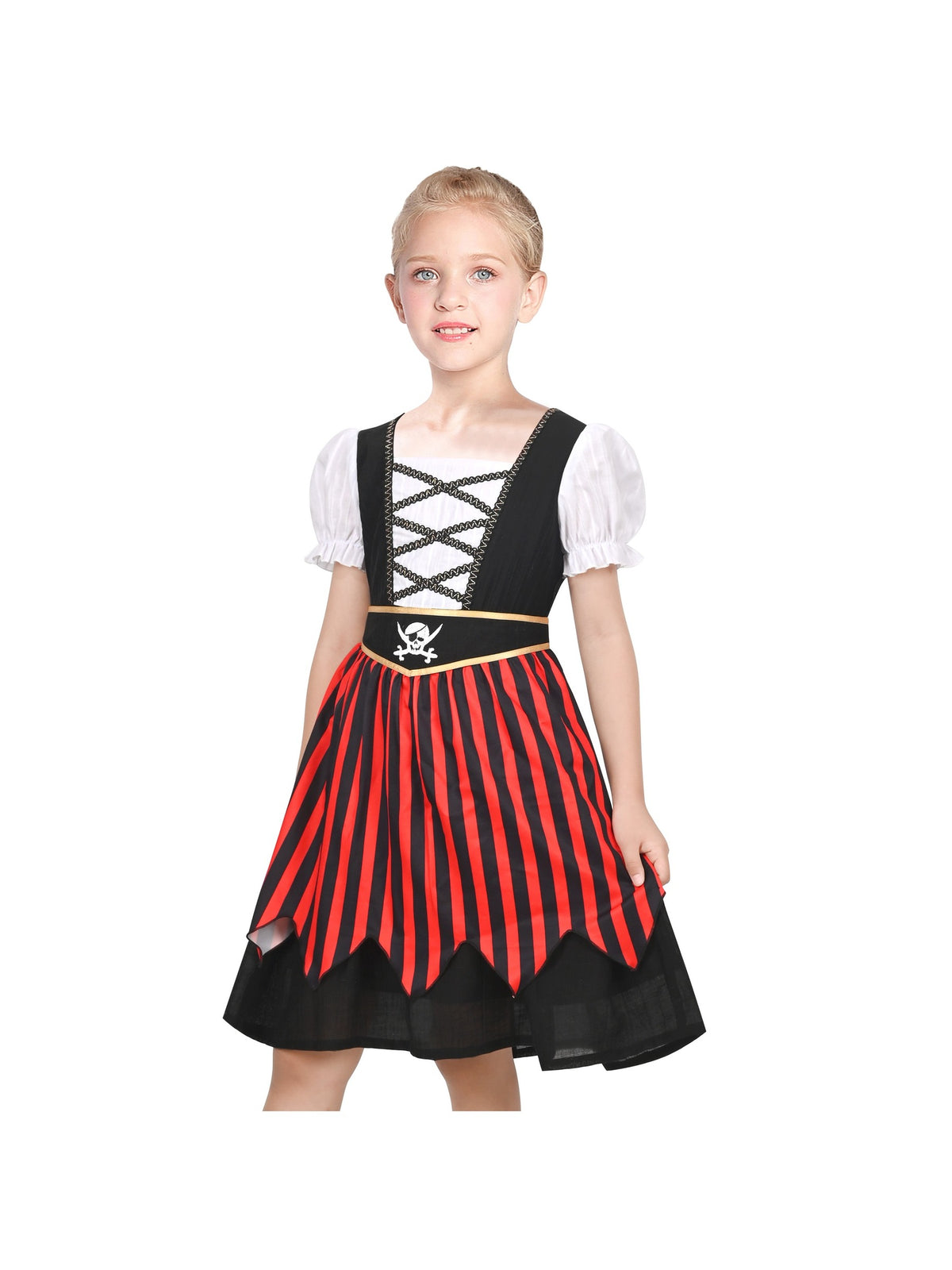 Girls German Dirndl Dress Costumes for Bavarian Oktoberfest Long Sleeve - Black Pirate