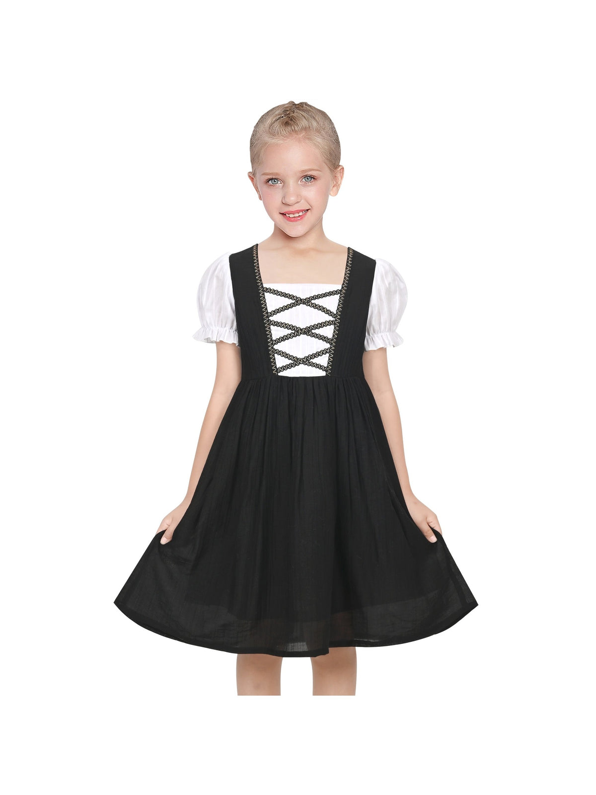 Girls German Dirndl Dress Costumes for Bavarian Oktoberfest Long Sleeve - Black Pirate