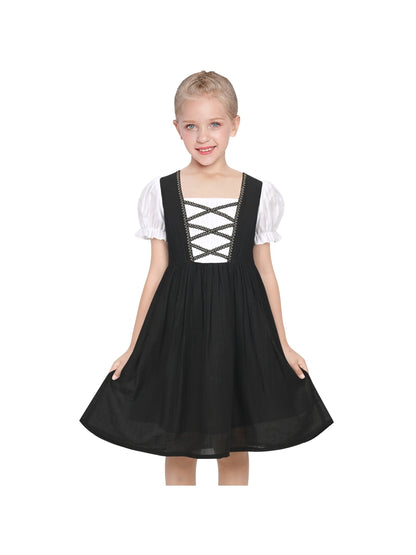 Girls German Dirndl Dress Costumes for Bavarian Oktoberfest Long Sleeve - Black Pirate