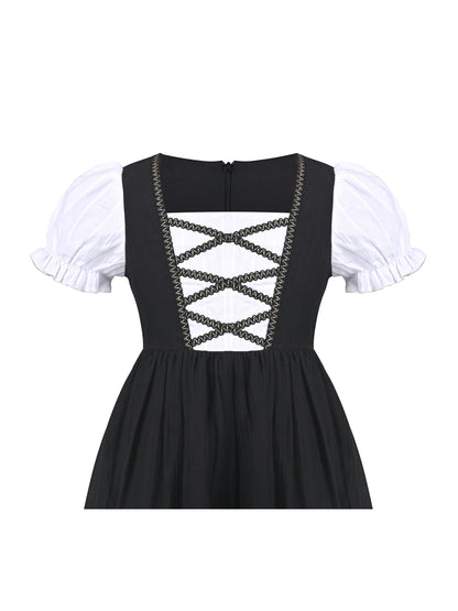 Girls German Dirndl Dress Costumes for Bavarian Oktoberfest Long Sleeve - Black Pirate