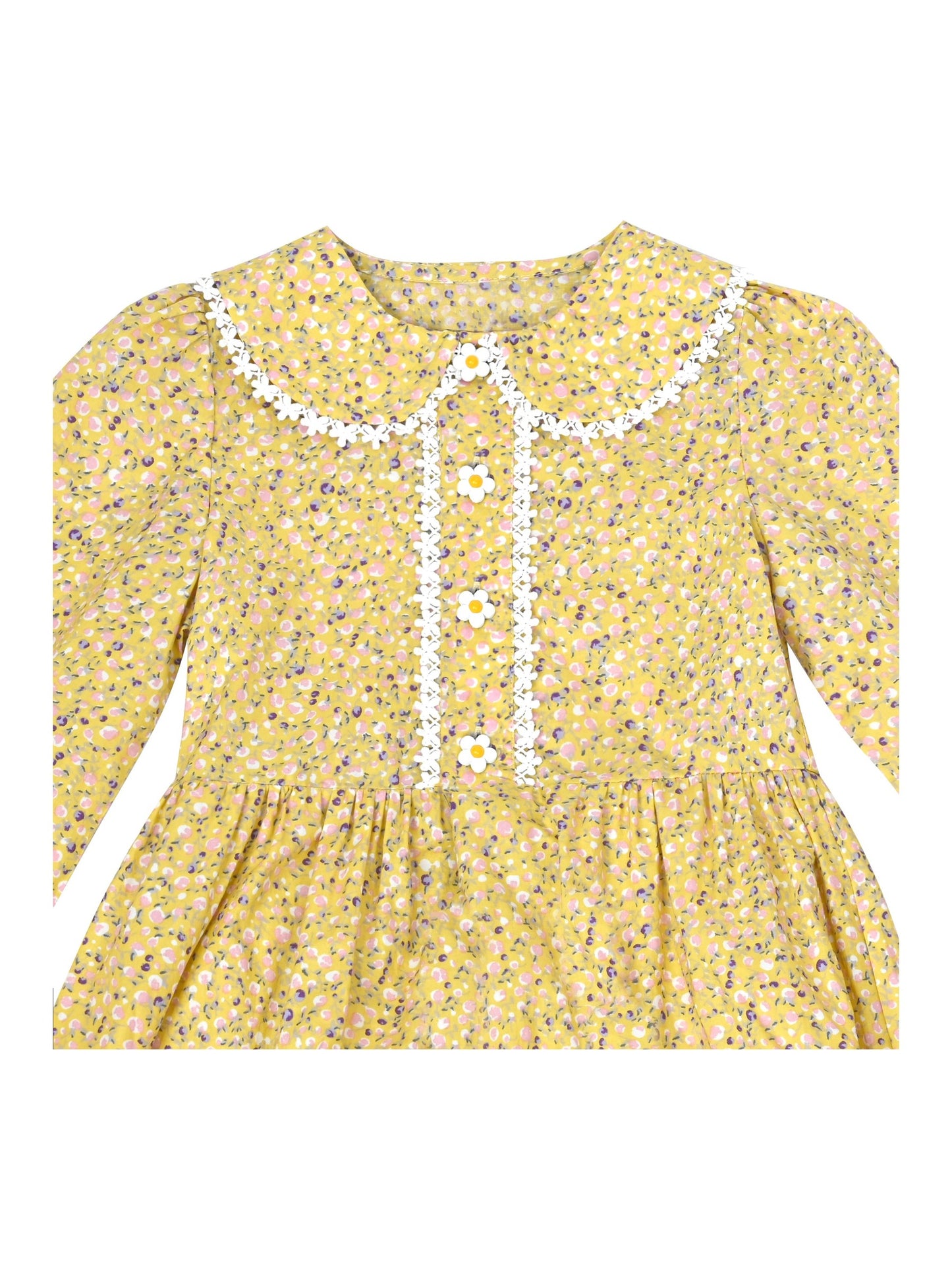 Girls Dress 3 Piece Set Pinafore Hat Colonial Party Floral Vintage Yellow