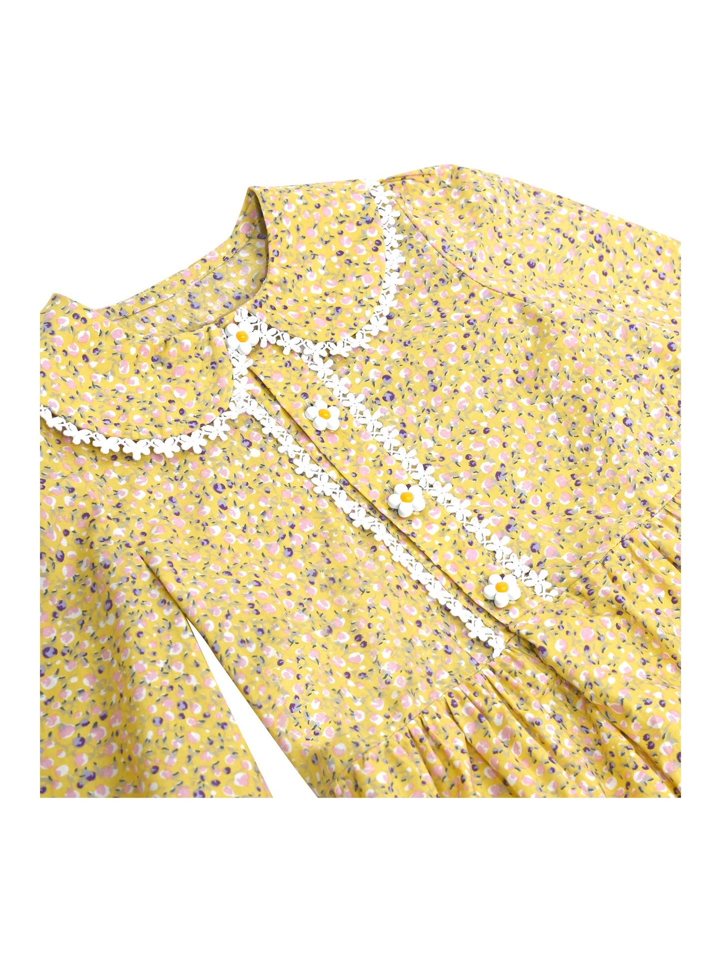 Girls Dress 3 Piece Set Pinafore Hat Colonial Party Floral Vintage Yellow
